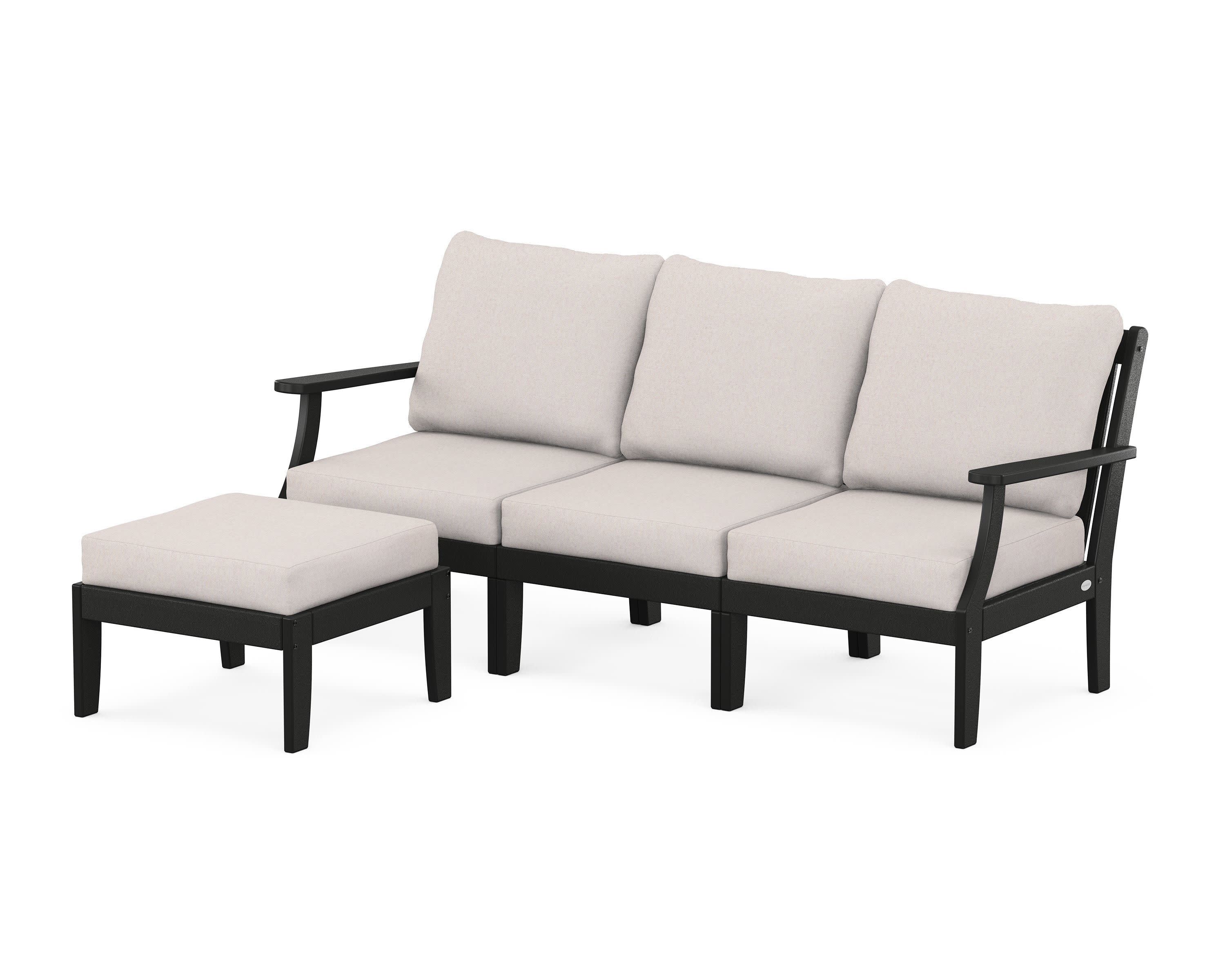 Braxton Modular 4-Piece Deep Seating Set with Ottoman in Black / Dune Burlap