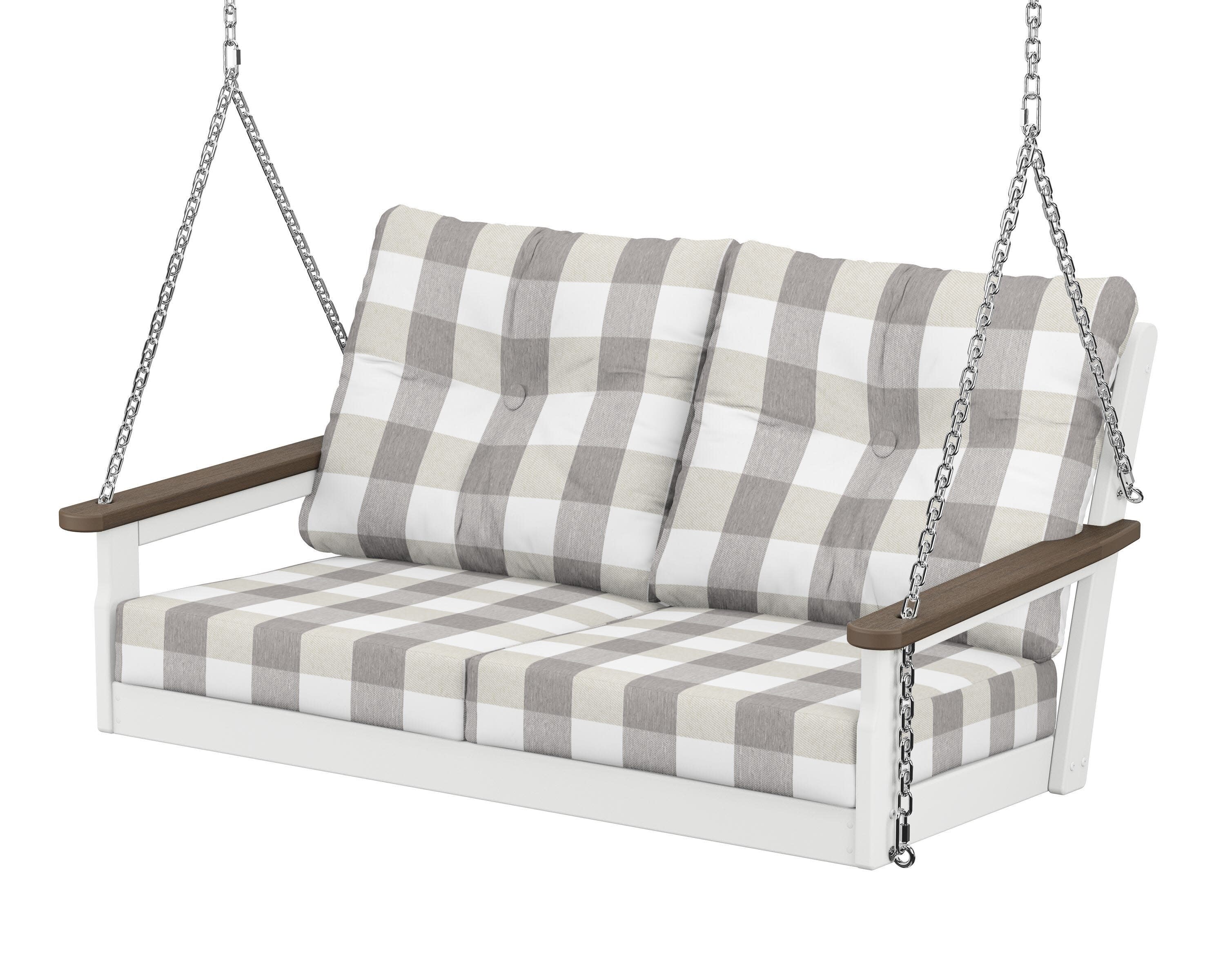Vineyard Deep Seating Swing in White / Kona / Buffalo Plaid Grey Mist