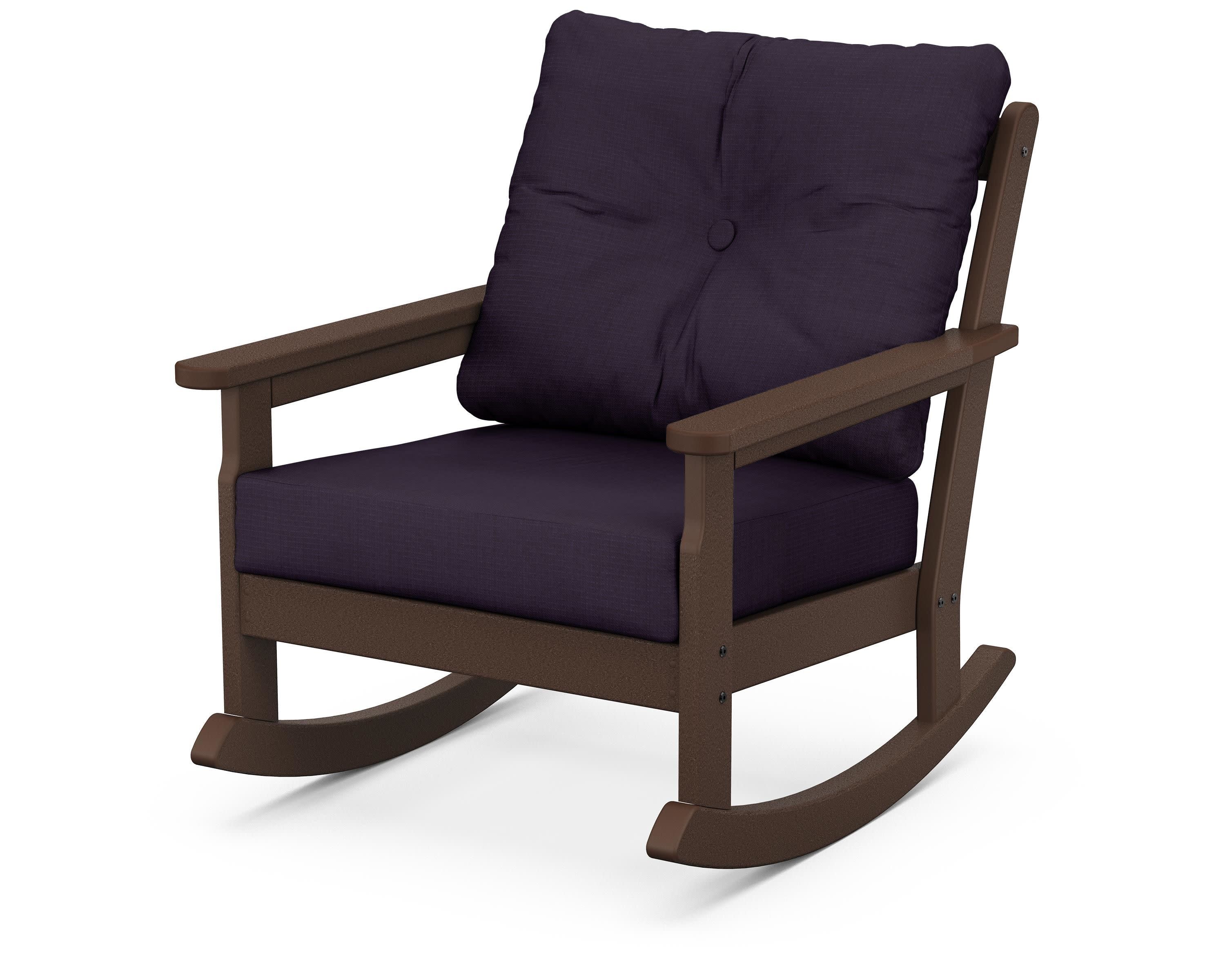 Vineyard Deep Seating Rocking Chair in Mahogany / Navy Linen