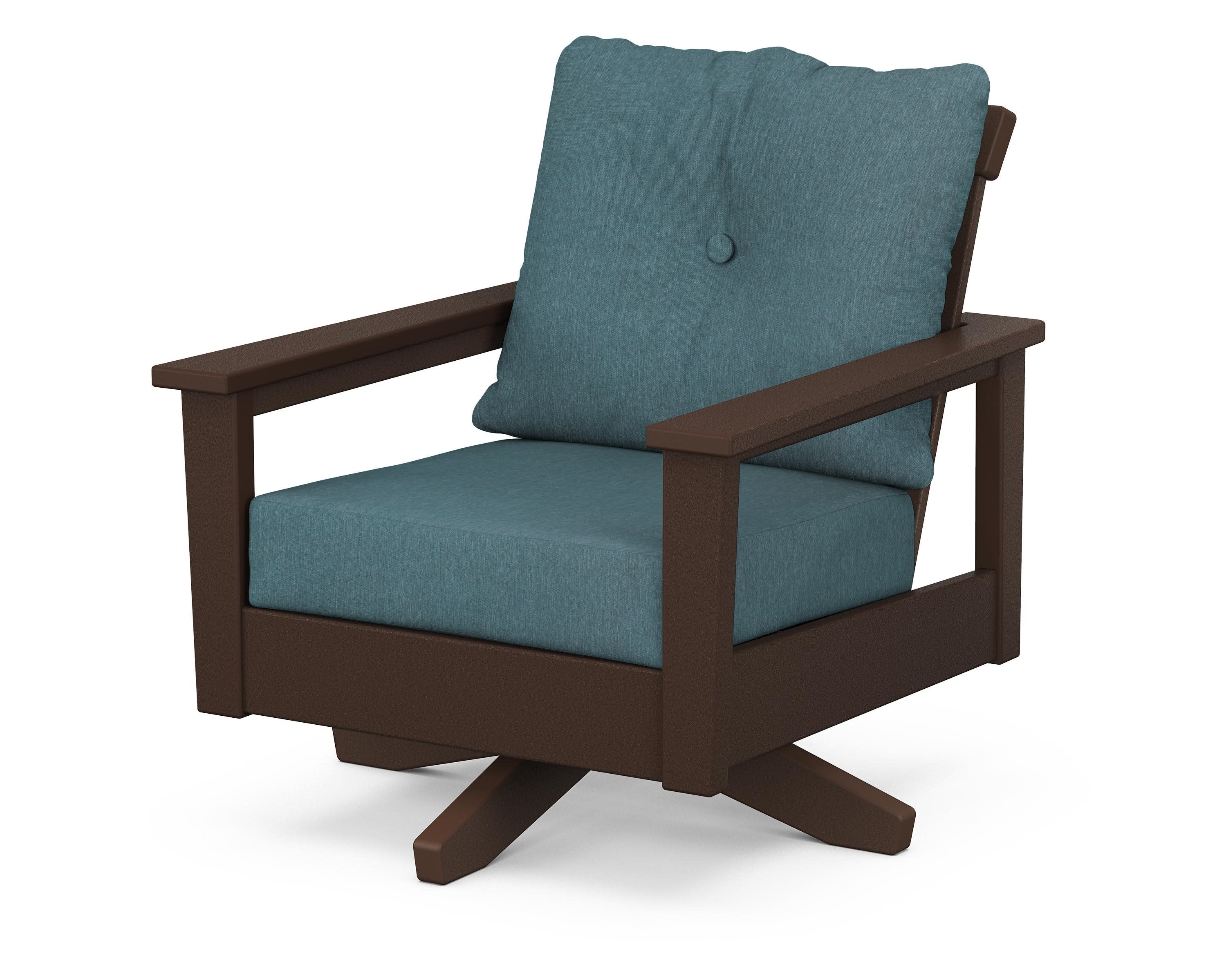 Prescott Deep Seating Swivel Chair in Mahogany / Ocean Teal
