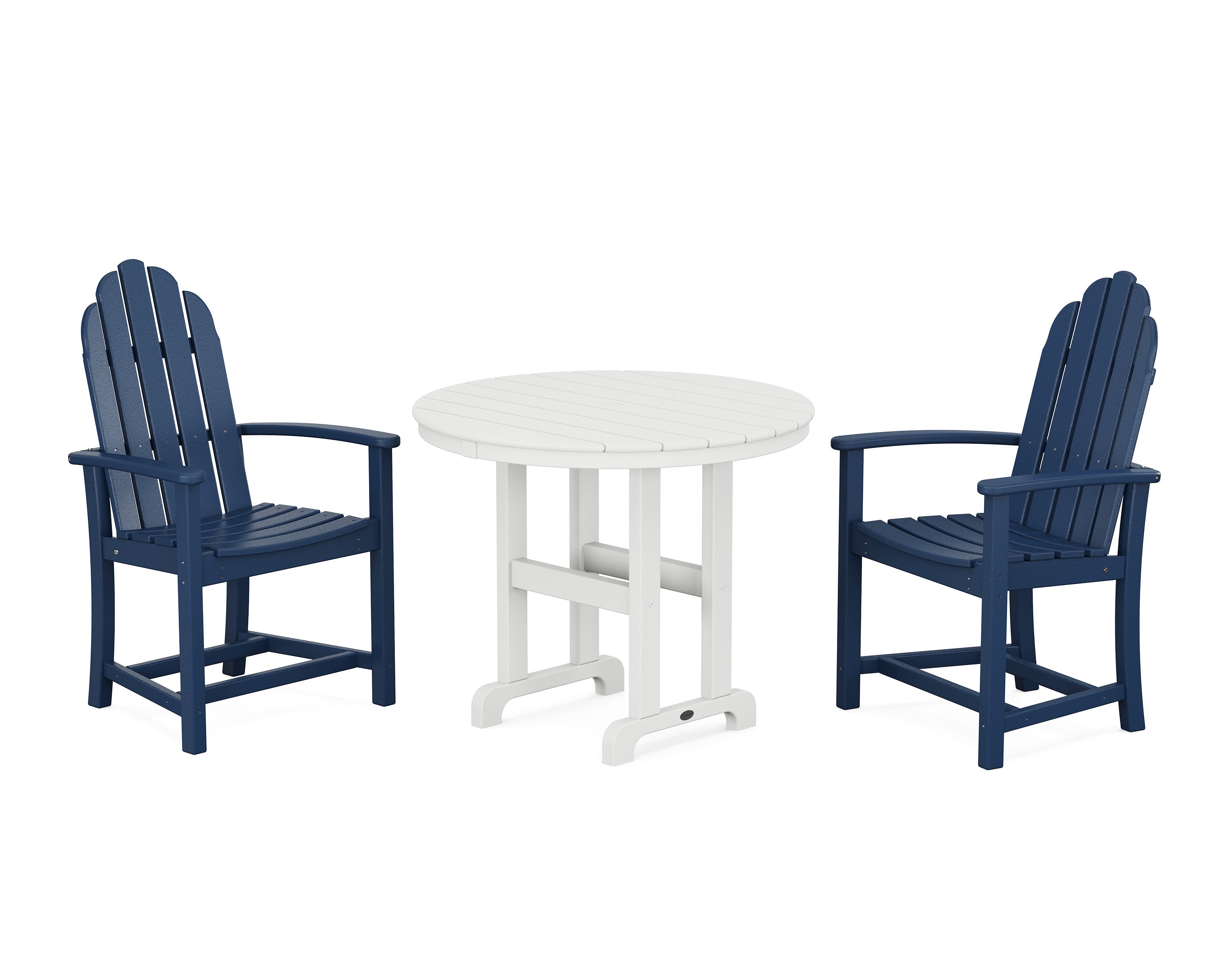 Classic Adirondack 3-Piece Round Dining Set in Navy / White