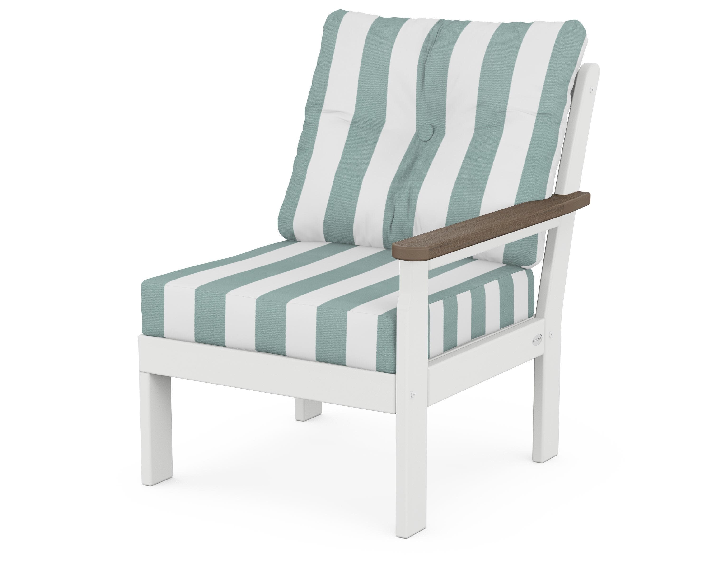 Vineyard Modular Right Arm Chair in White / Kona / Cabana Stripe Glacier Spa