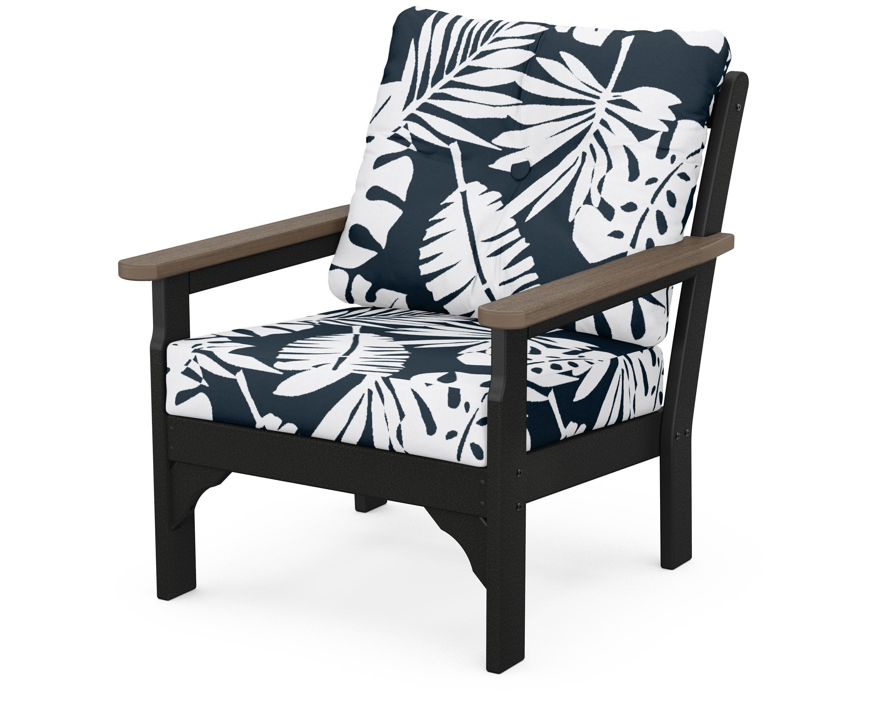 Vineyard Deep Seating Chair in Black / Kona / Leaf Marine Indigo