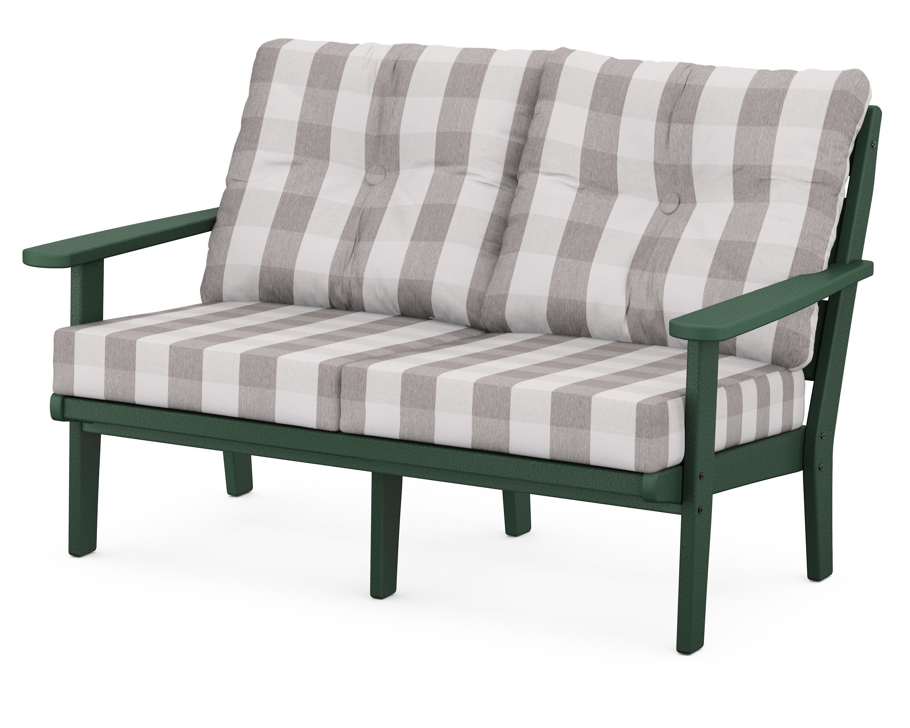 Lakeside Deep Seating Loveseat in Green / Buffalo Plaid Grey Mist