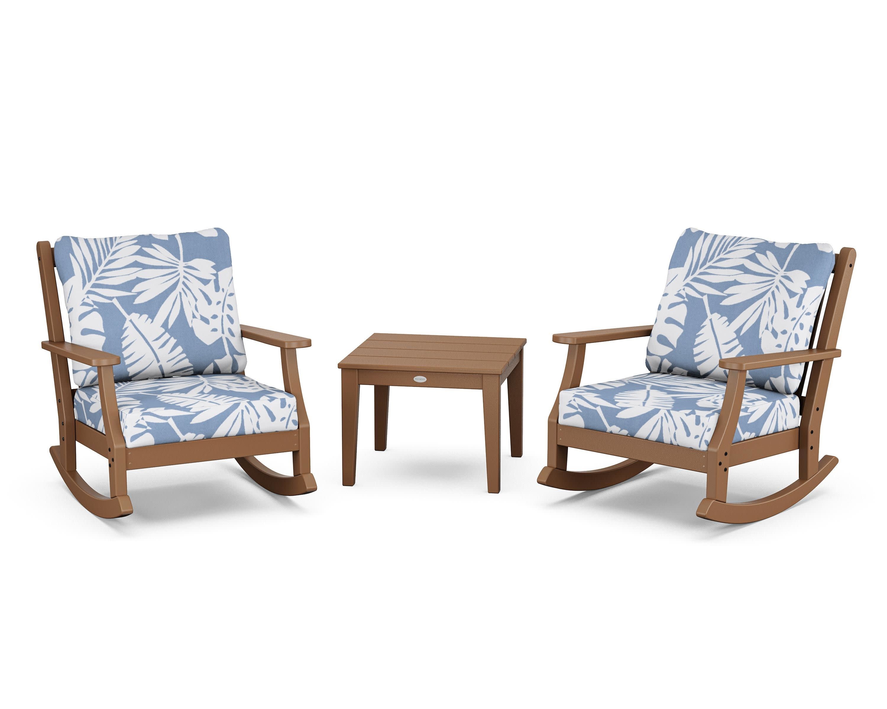 Wovendale 3-Piece Deep Seating Rocker Set in Teak / Leaf Sky Blue