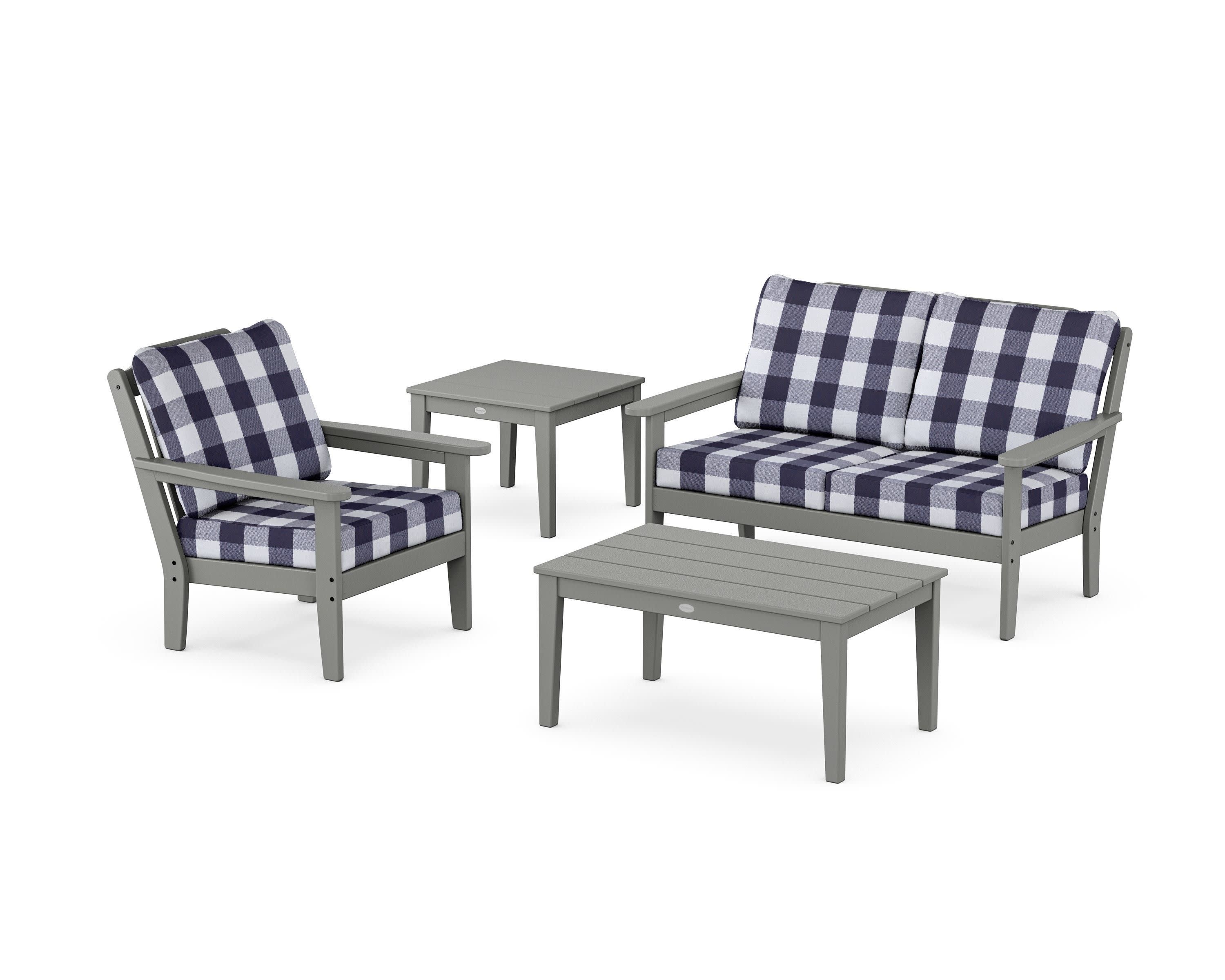 Wovendale 4-Piece Deep Seating Set in Slate Grey / Buffalo Plaid Navy