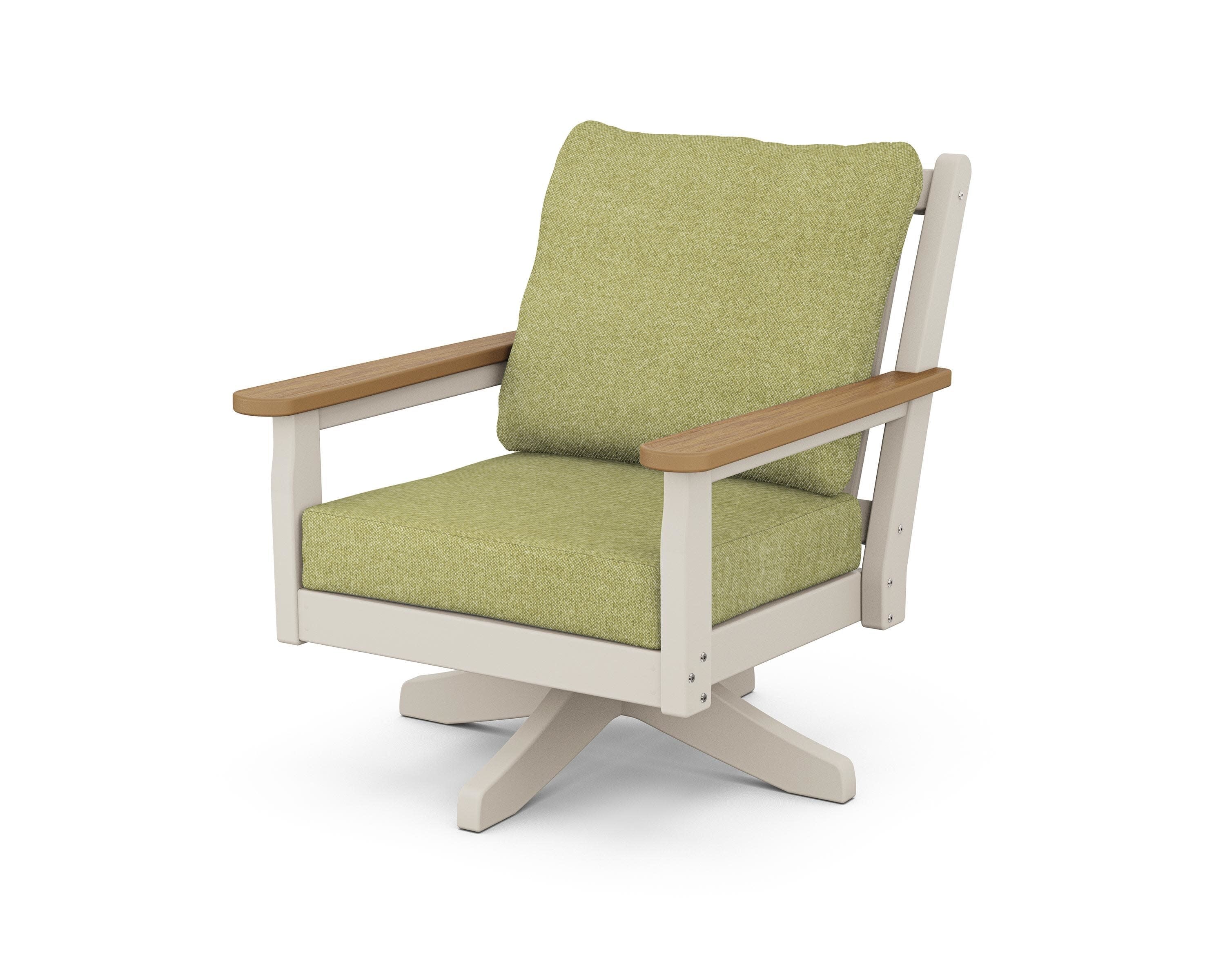 Chippendale Deep Seating Swivel Chair in Sand / Natural / Chartreuse Boucle