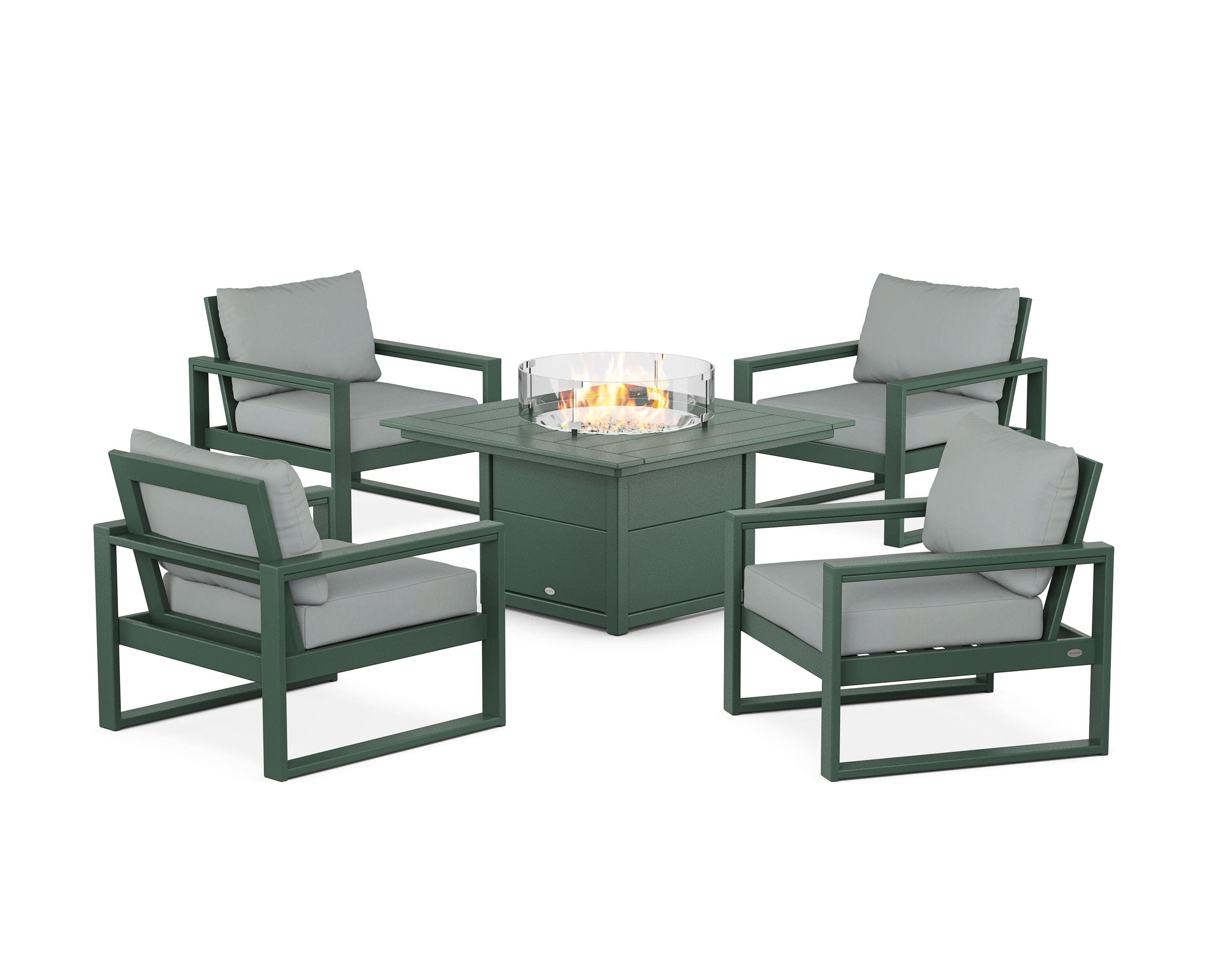 EDGE Sectional 5-Piece Deep Seating Set with Fire Pit Table in Green / Spa