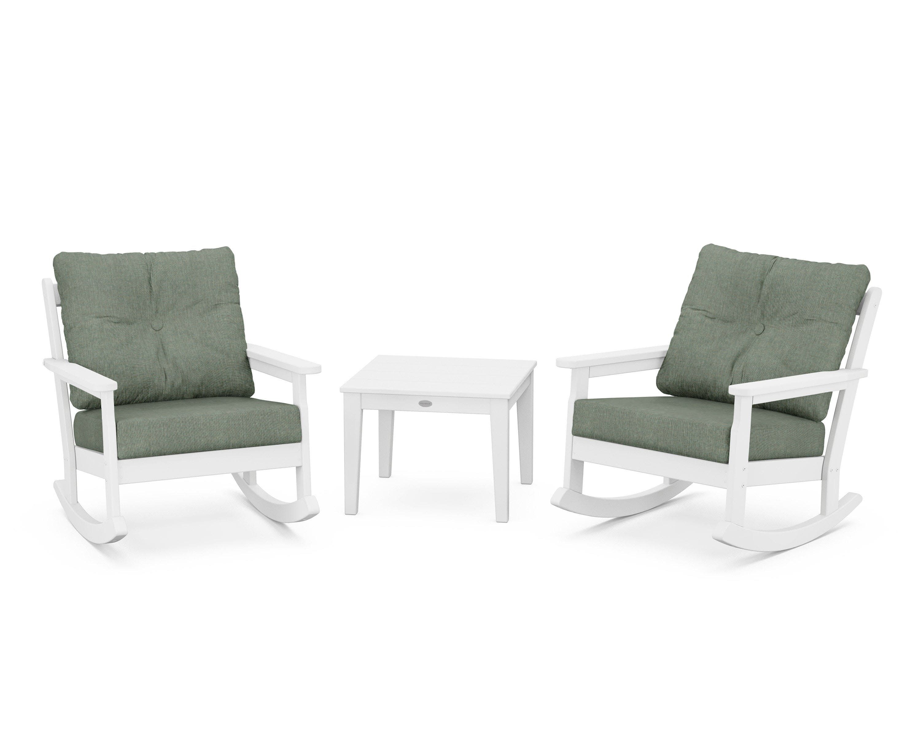 Vineyard 3-Piece Deep Seating Rocker Set in White / Cast Sage