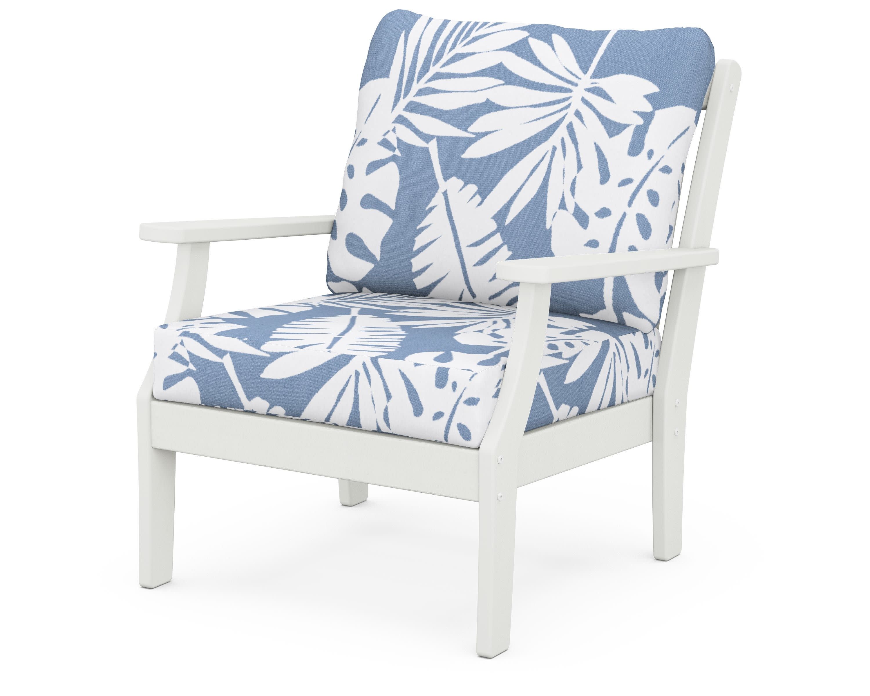 Braxton Deep Seating Chair in Vintage White / Leaf Sky Blue