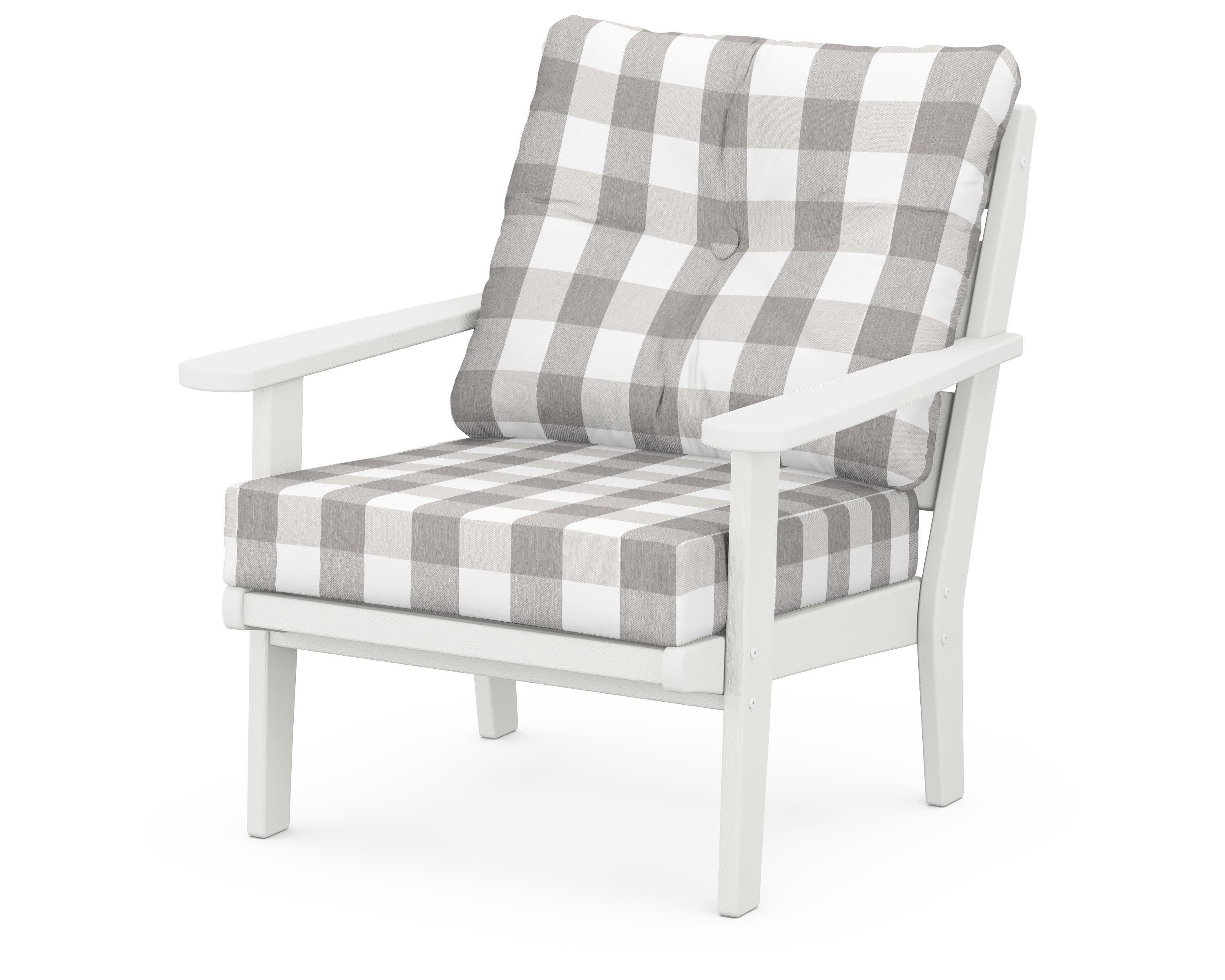 Lakeside Deep Seating Chair in Vintage White / Buffalo Plaid Grey Mist