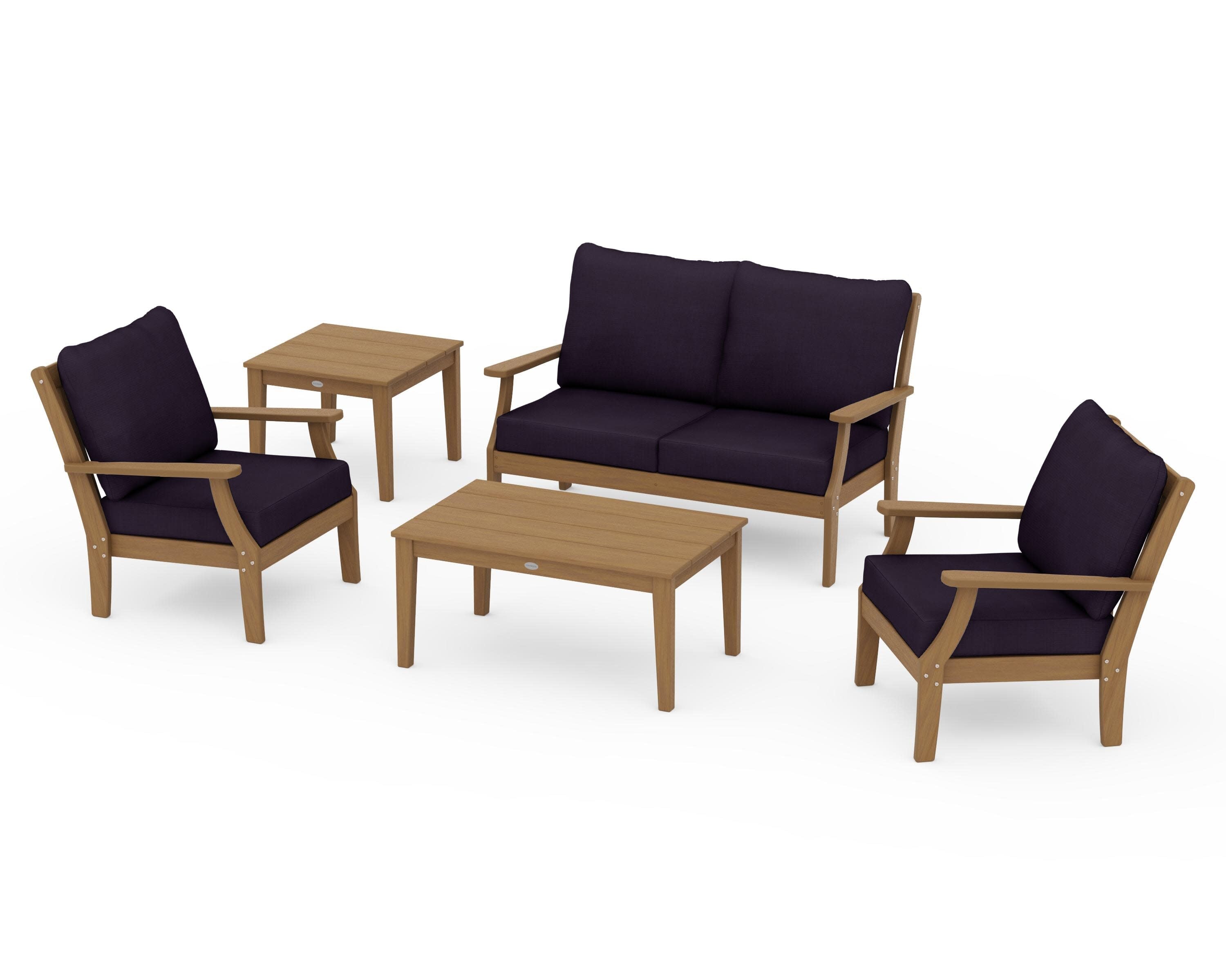 Braxton 5-Piece Deep Seating Set in Natural / Navy Linen