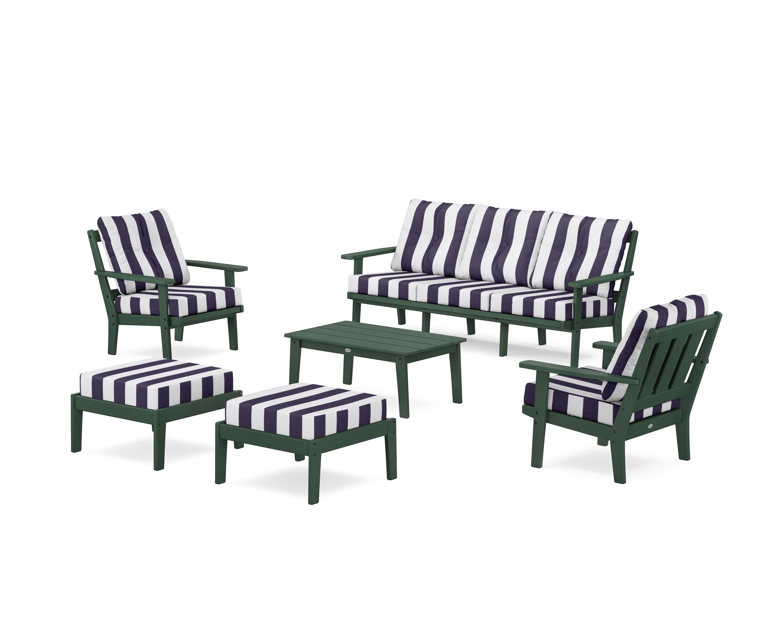 Oxford 6-Piece Lounge Sofa Set in Green / Cabana Stripe Navy