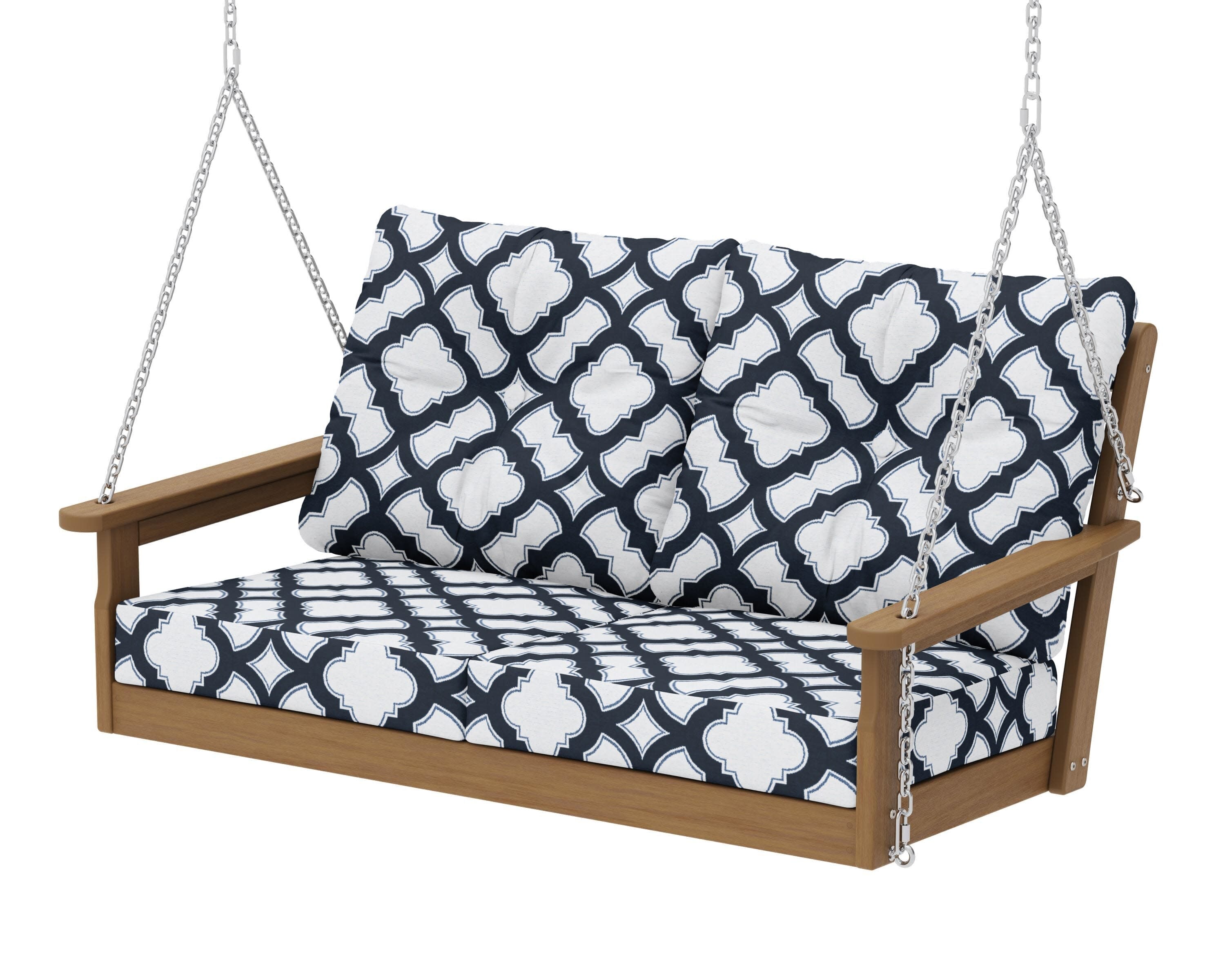 Vineyard Deep Seating Swing in Natural / Trellis Marine Indigo