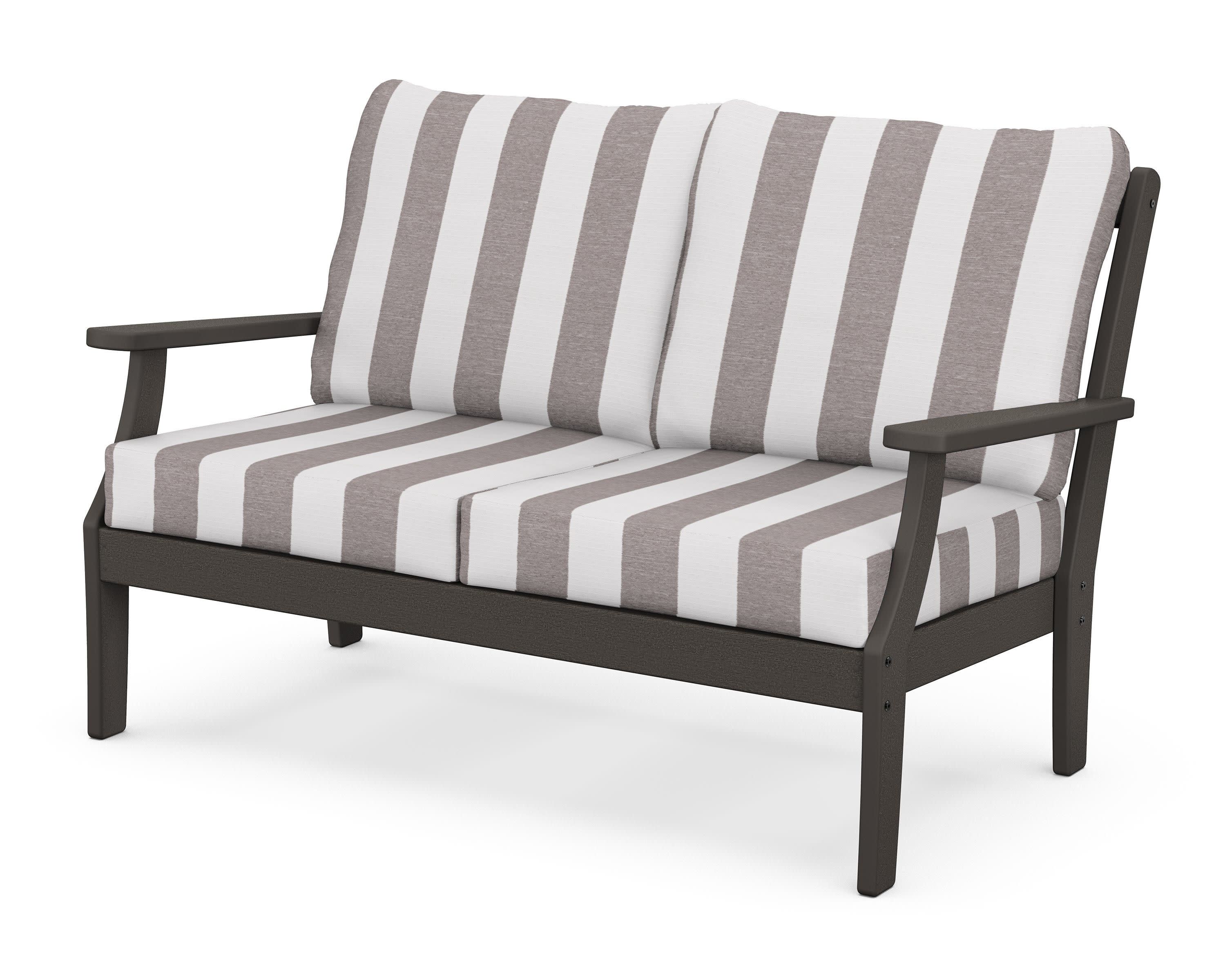Braxton Deep Seating Loveseat in Vintage Coffee / Cabana Stripe Grey Mist