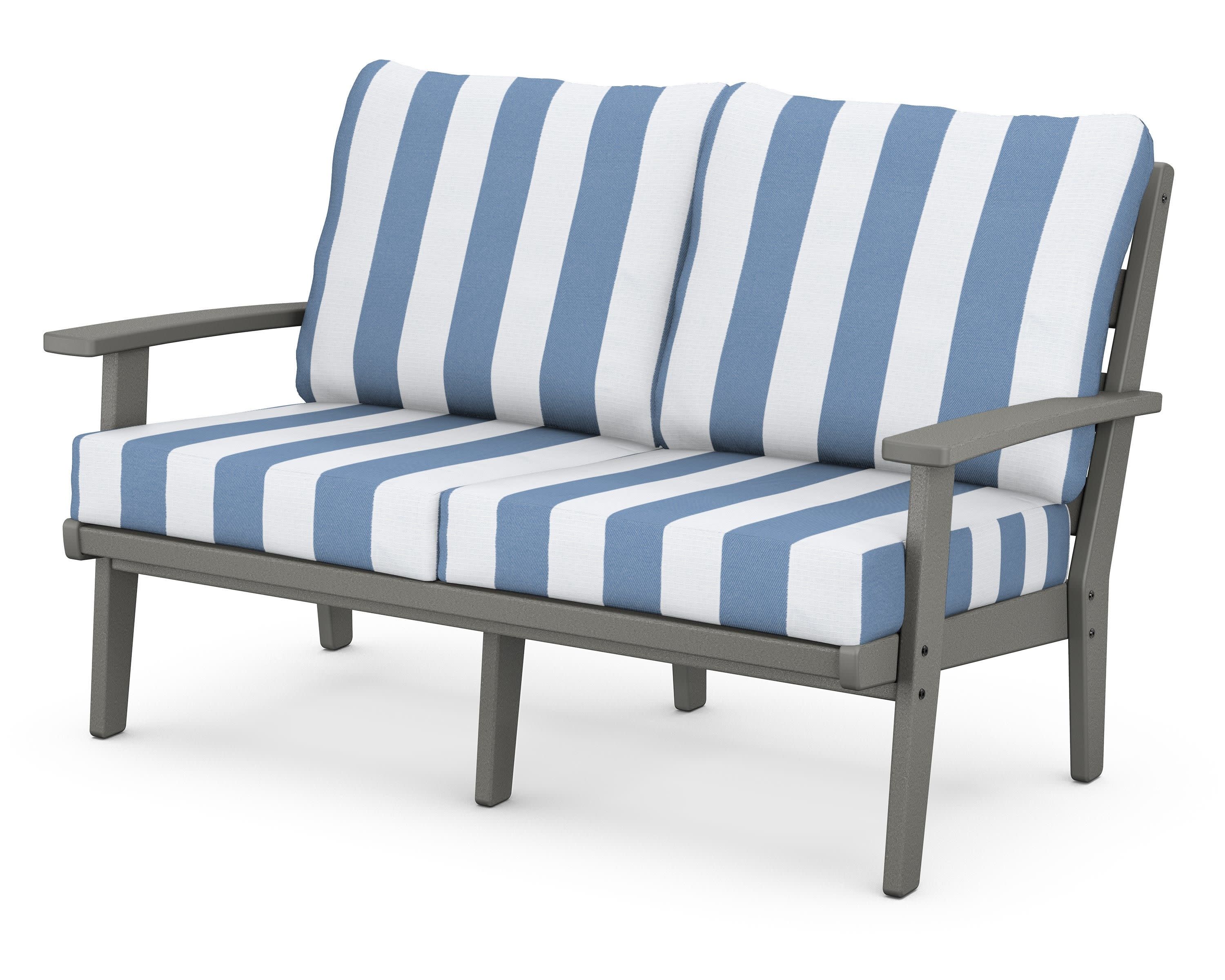 Grant Park Deep Seating Loveseat in Slate Grey / Cabana Stripe Sky Blue