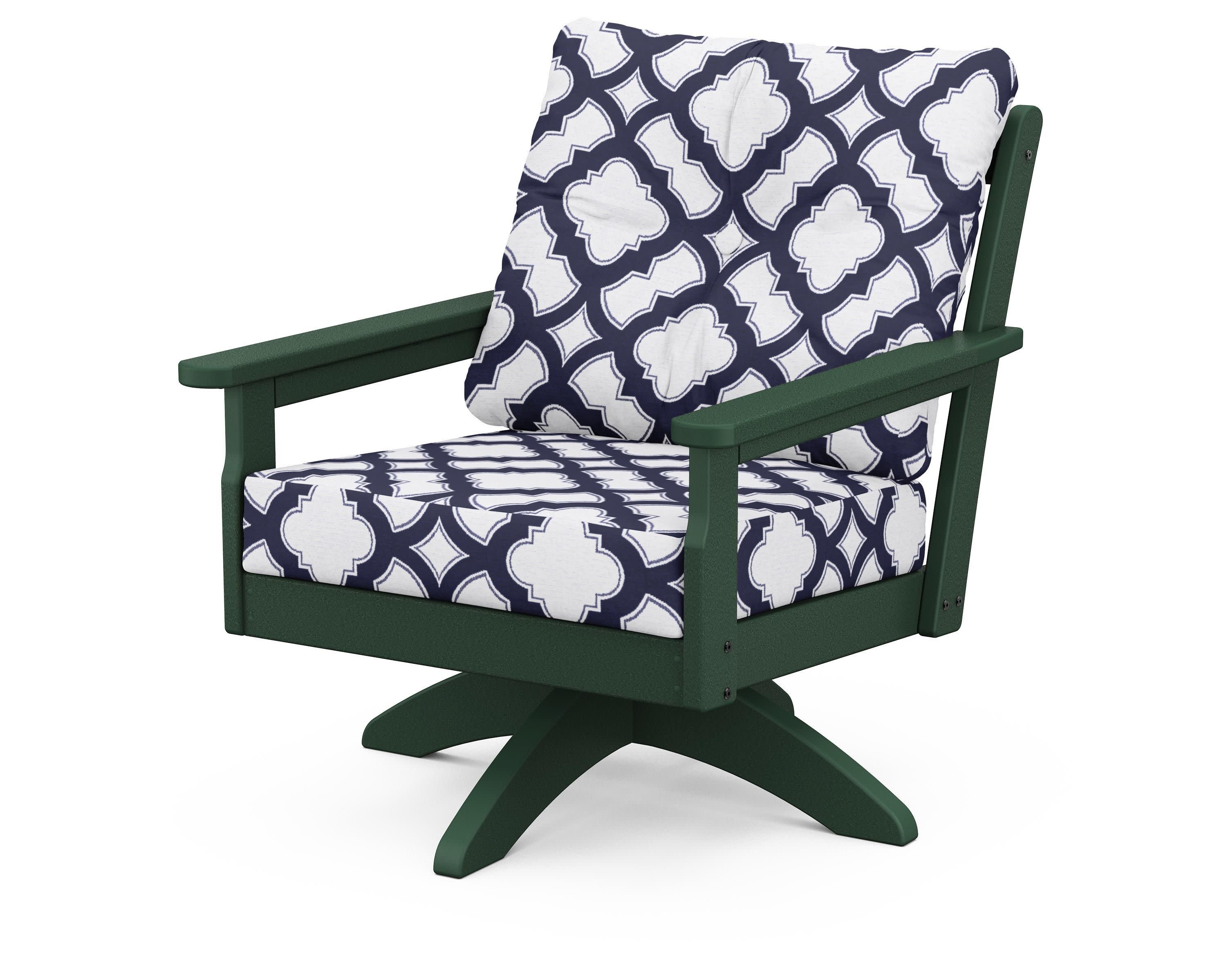 Vineyard Deep Seating Swivel Chair in Green / Trellis Navy