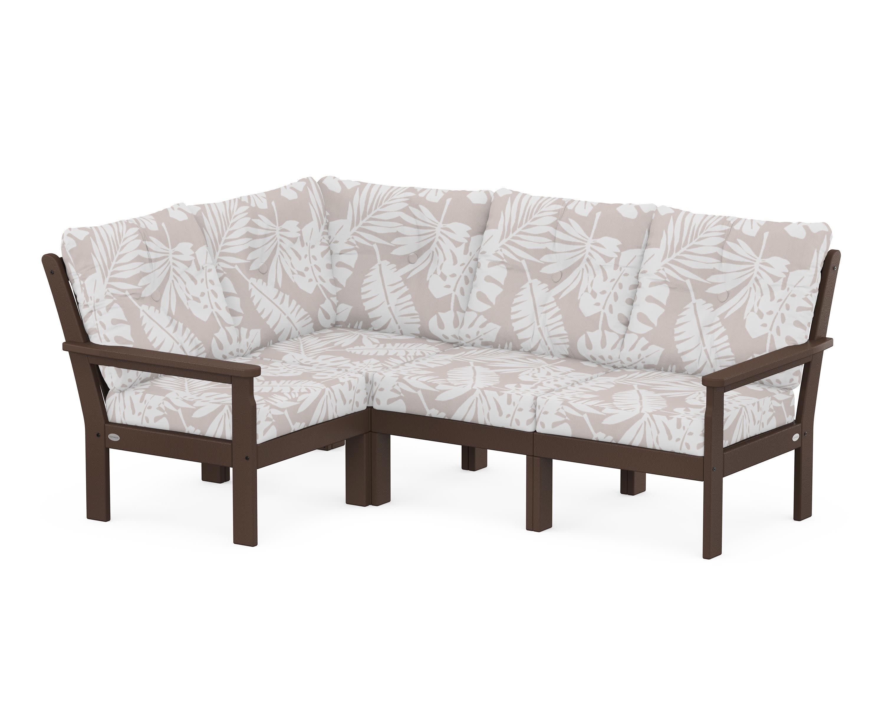 Vineyard 4-Piece Sectional in Mahogany / Leaf Dune Burlap