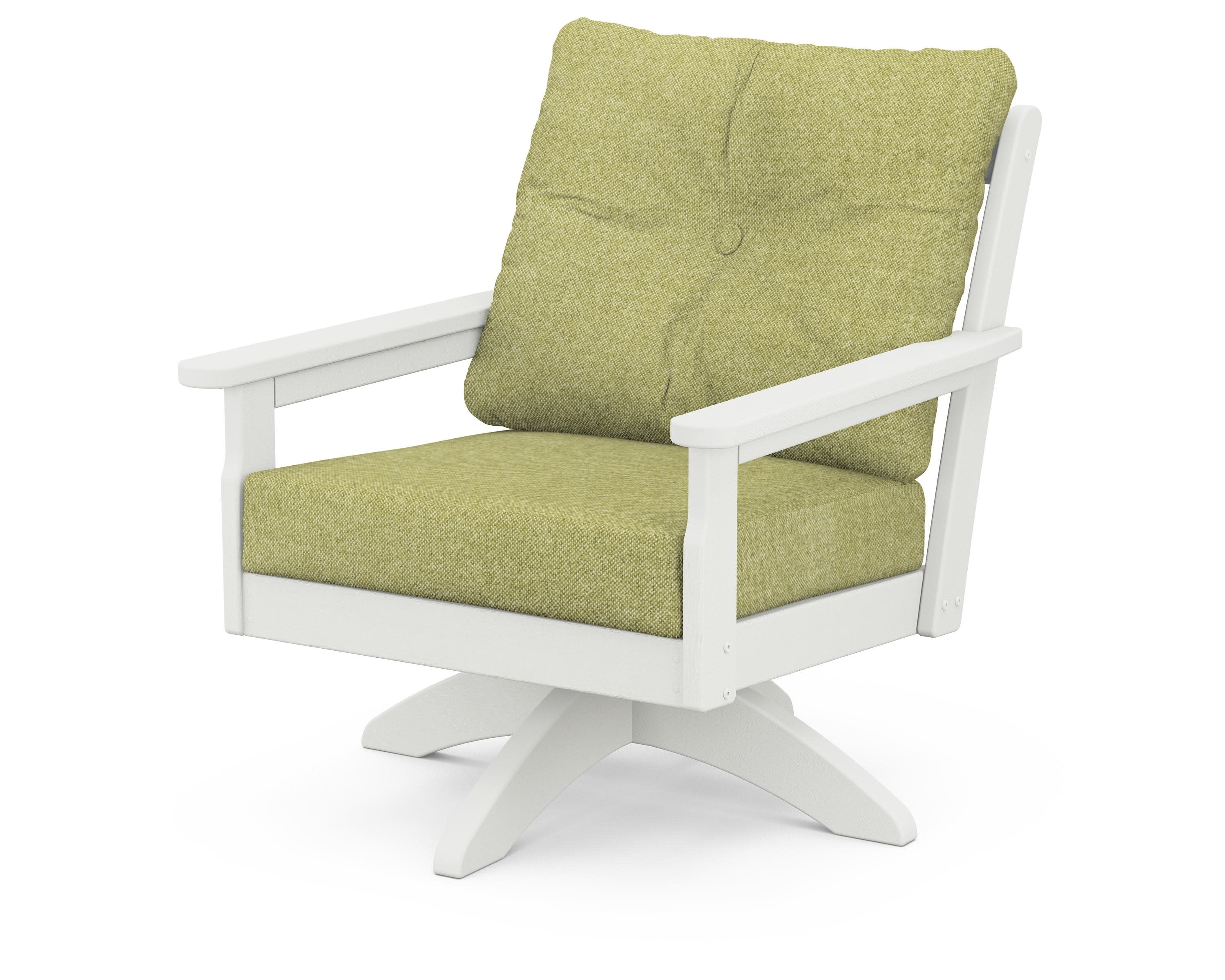 Vineyard Deep Seating Swivel Chair in Vintage White / Chartreuse Boucle