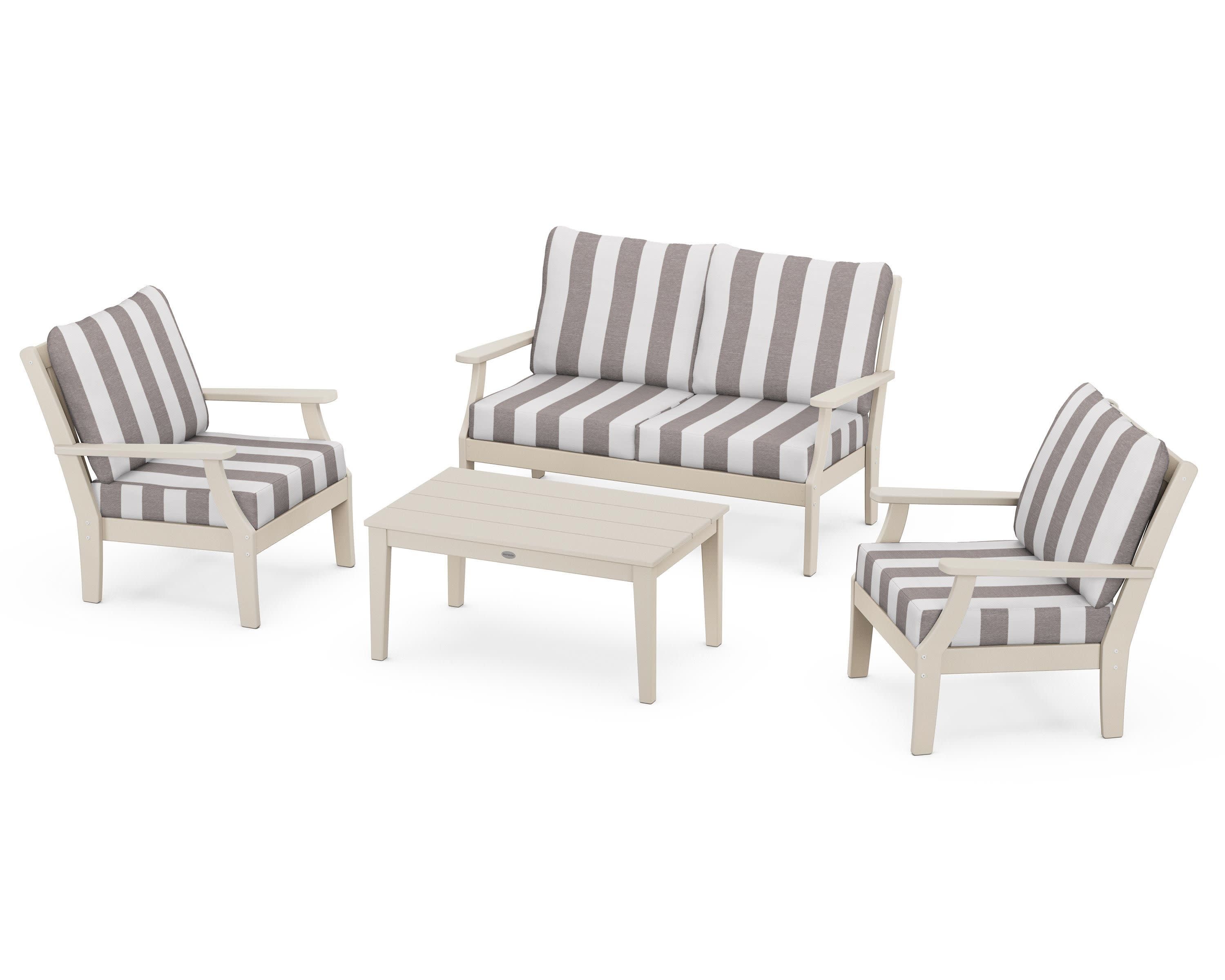 Braxton 4-Piece Deep Seating Chair Set in Sand / Cabana Stripe Grey Mist