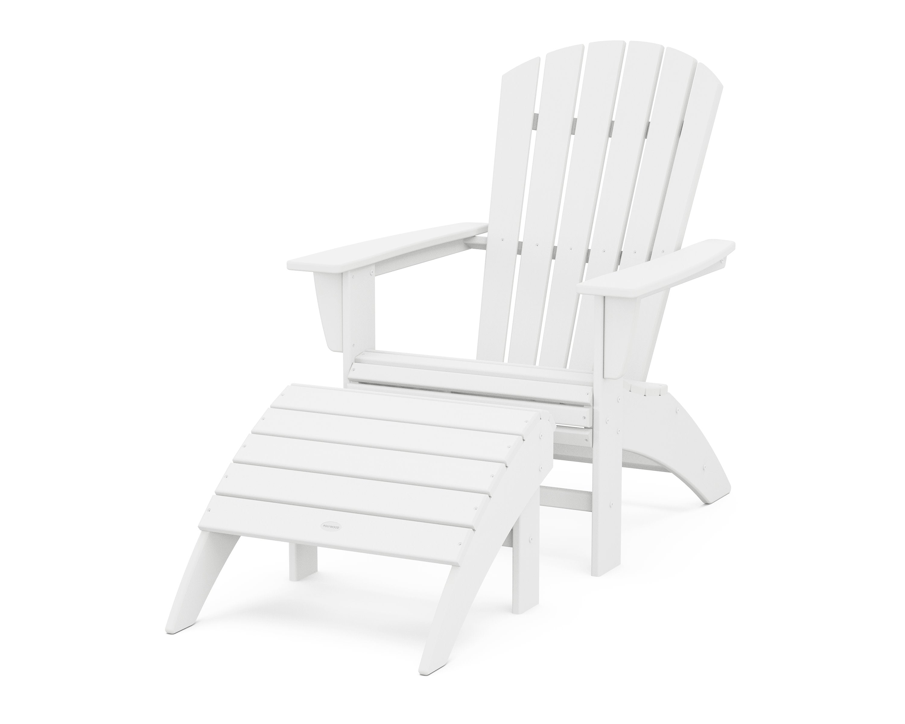 Nautical Curveback Adirondack Chair 2-Piece Set with Ottoman in White