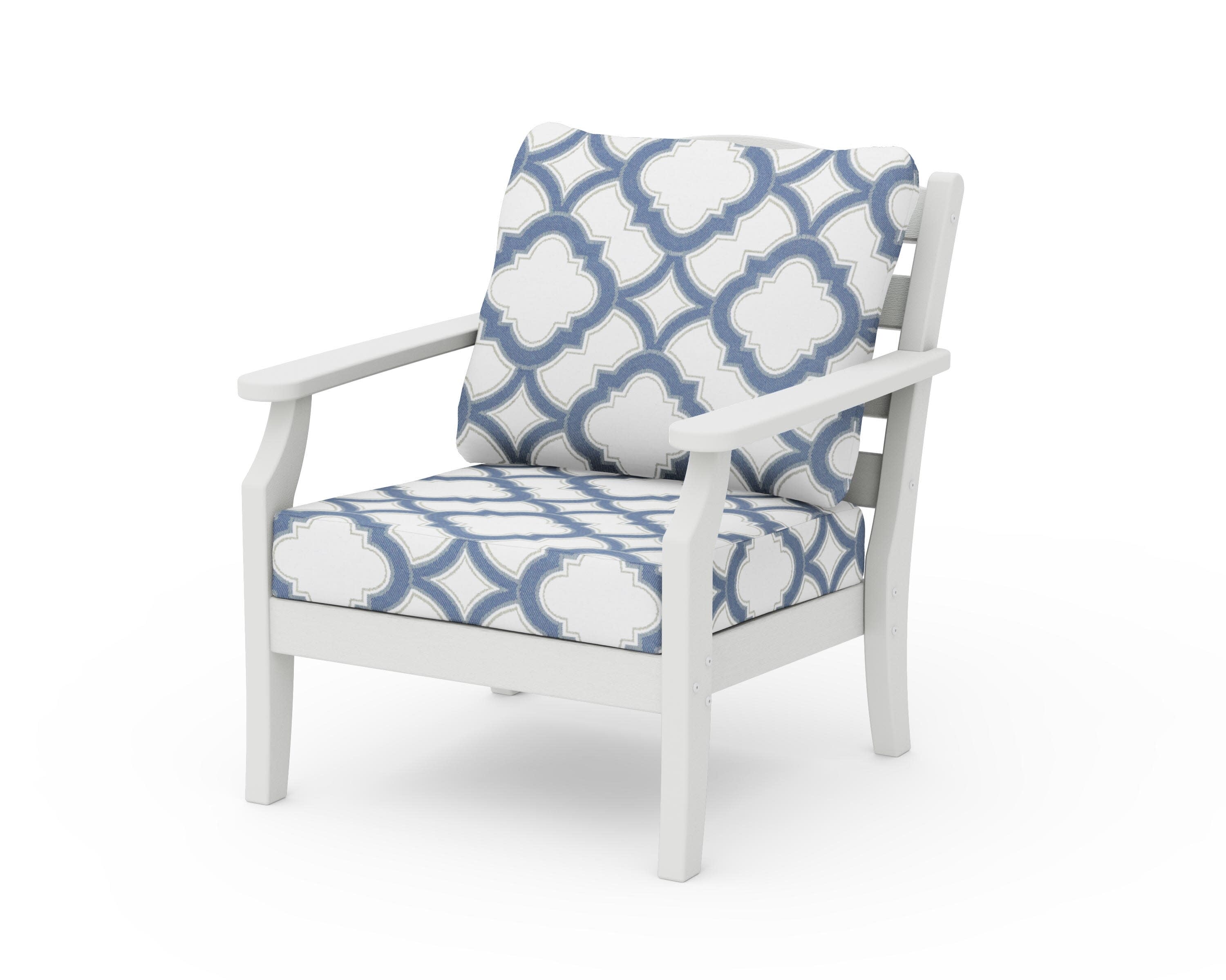 Savannah Deep Seating Chair in Vintage White / Trellis Sky Blue
