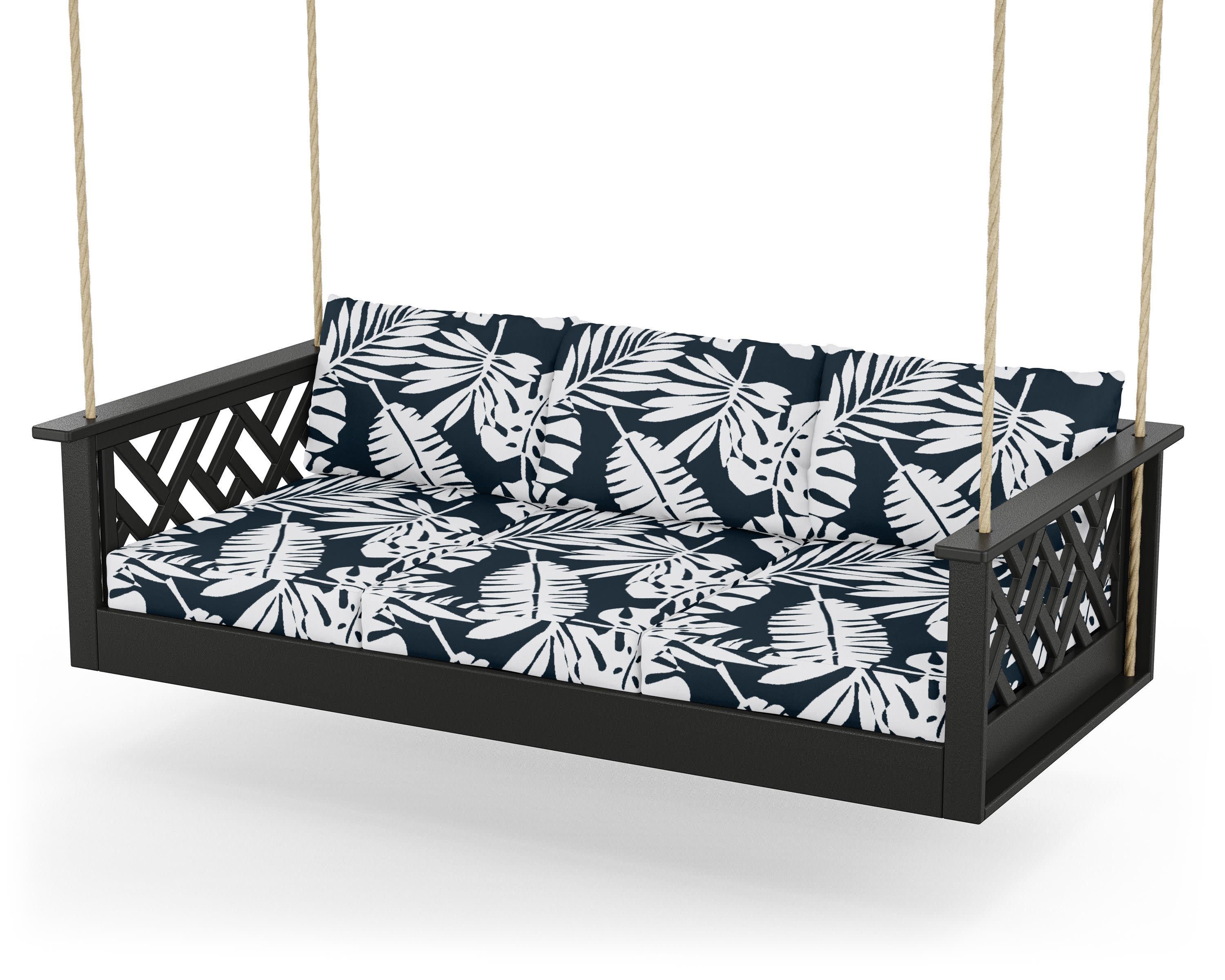 Chippendale Daybed Swing in Black / Leaf Marine Indigo