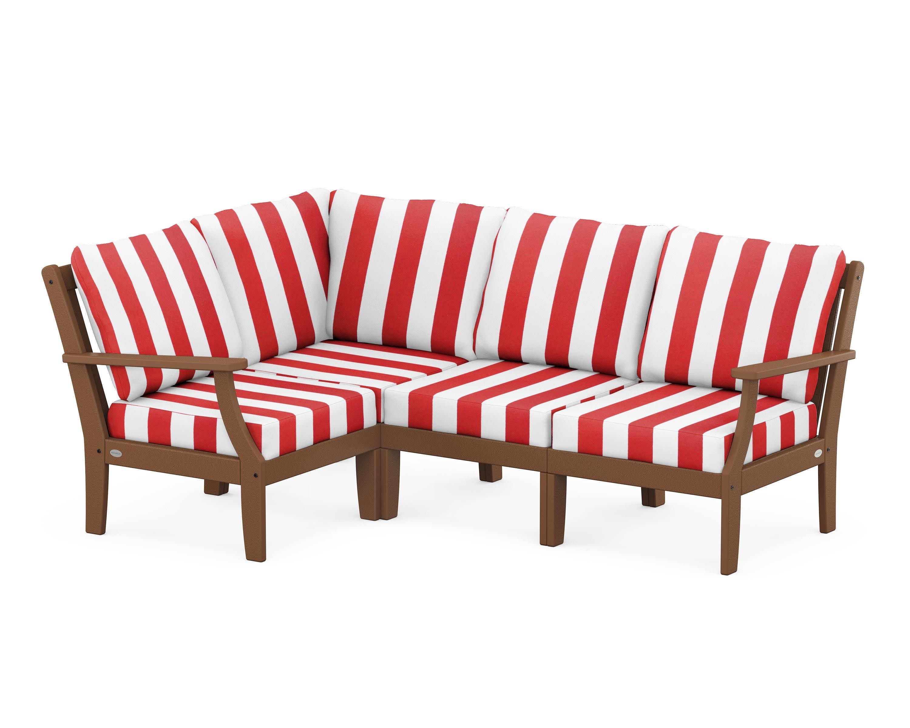 Braxton Modular 4-Piece Deep Seating Set in Teak / Cabana Stripe Crimson