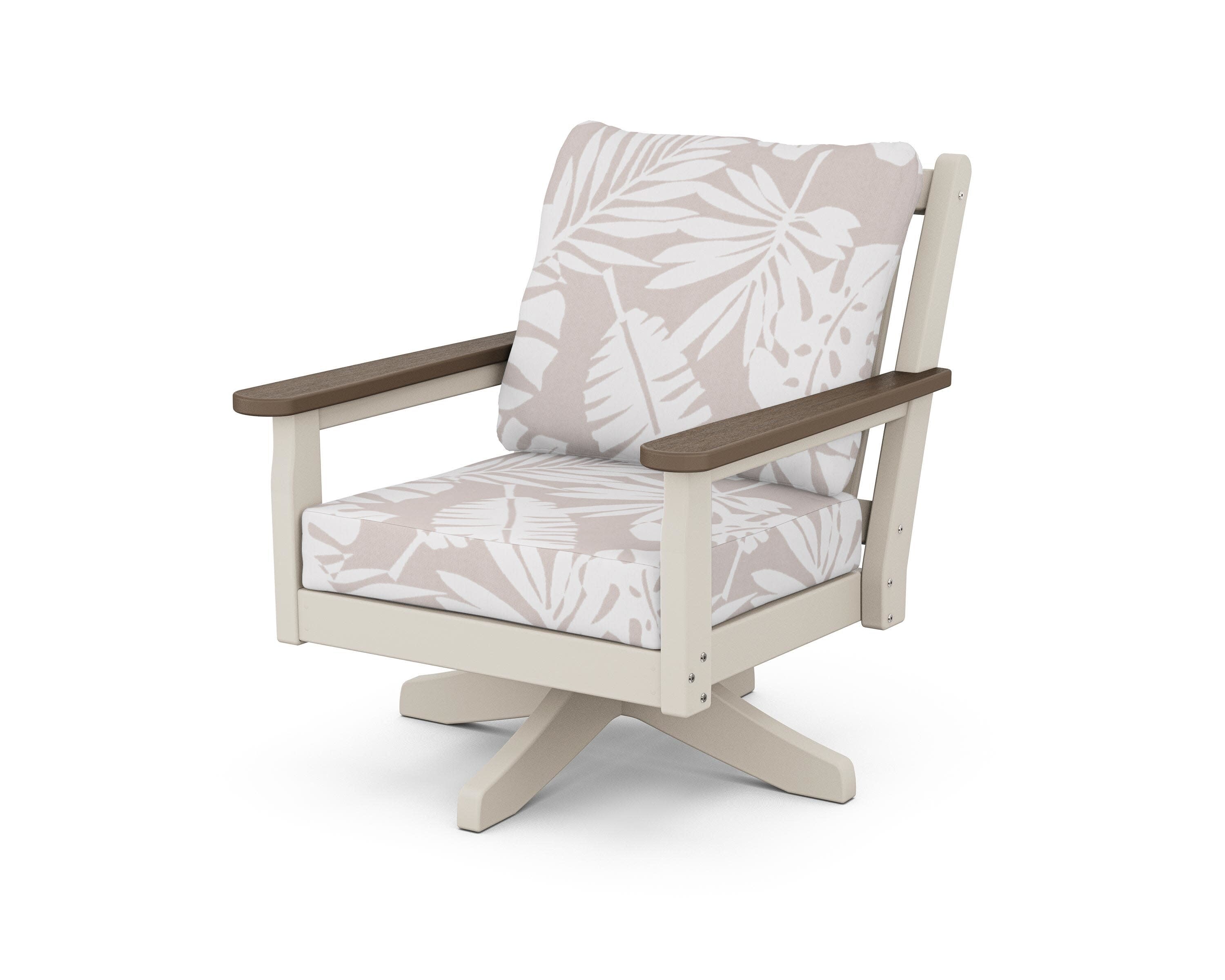 Chippendale Deep Seating Swivel Chair in Sand / Kona / Leaf Dune Burlap