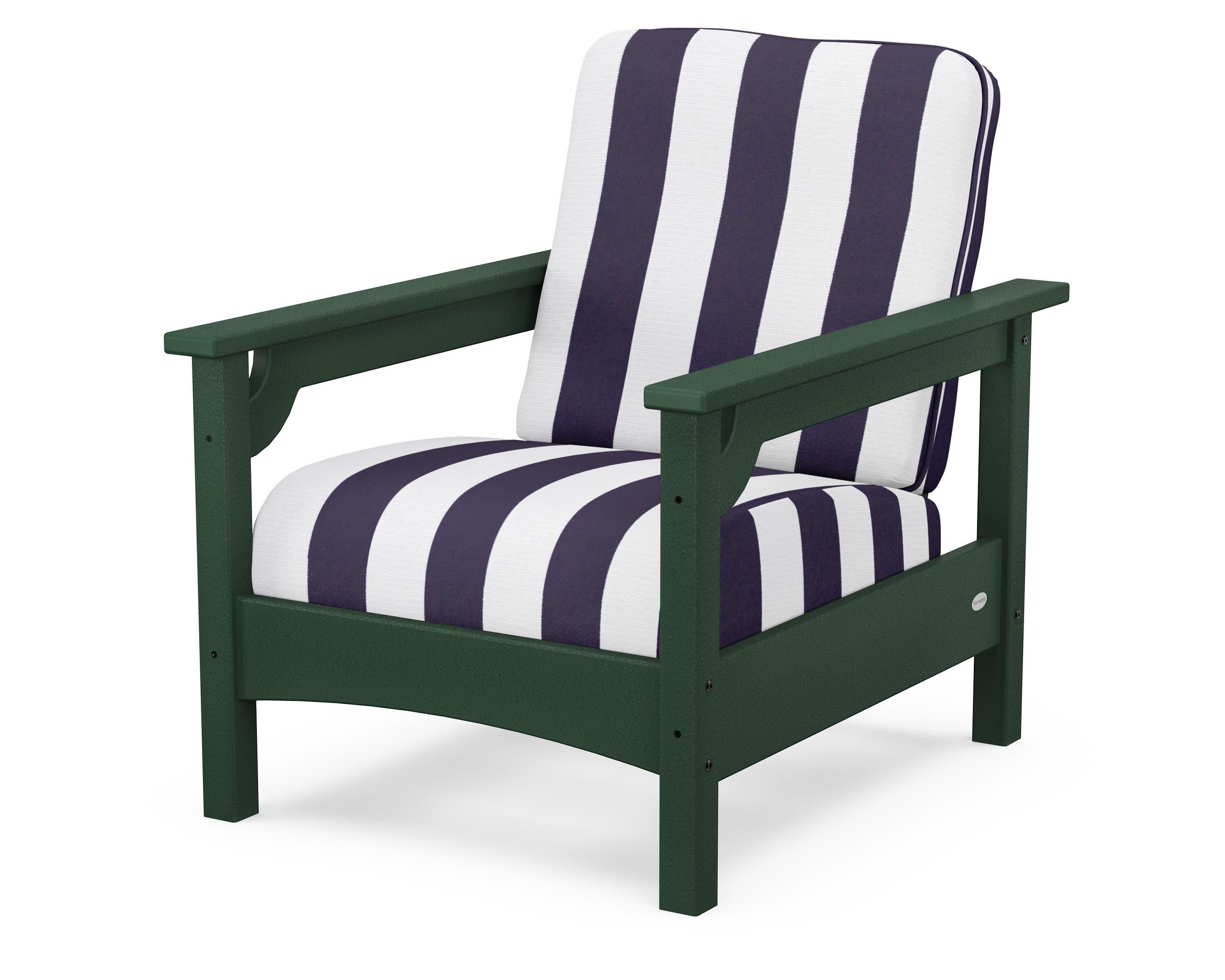 Club Chair in Green / Cabana Stripe Navy