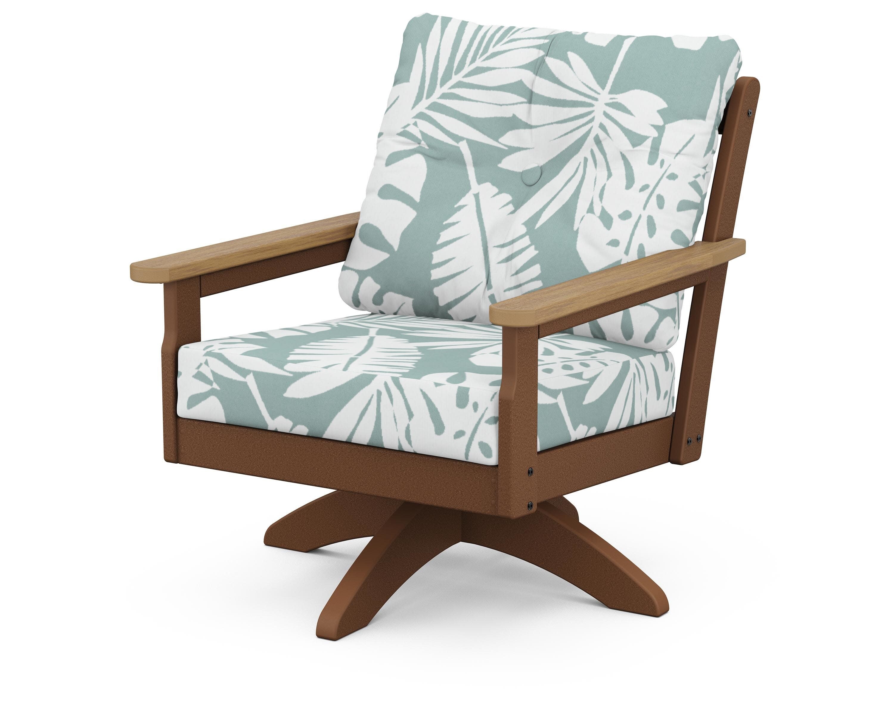 Vineyard Deep Seating Swivel Chair in Teak / Natural / Leaf Glacier Spa