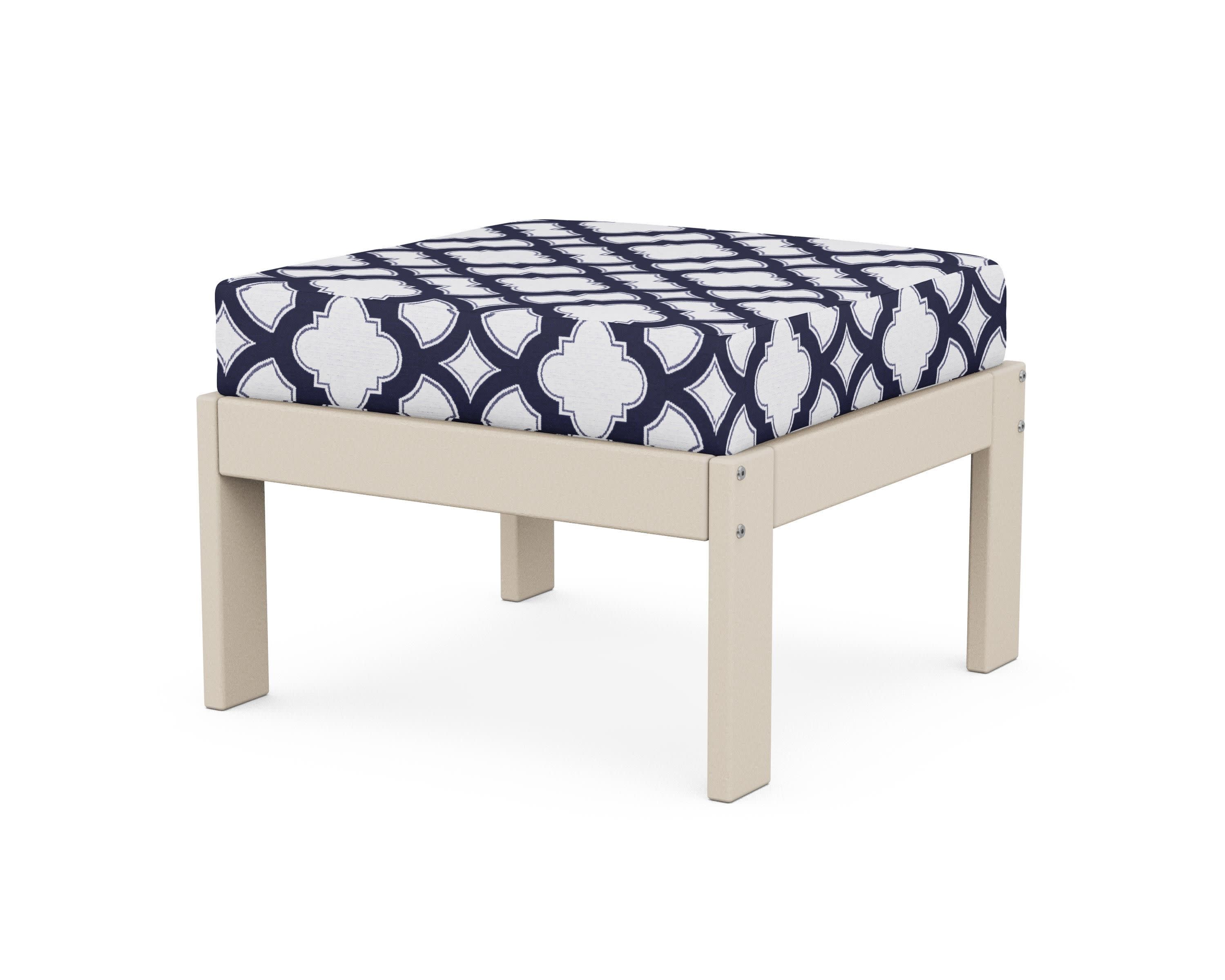 Vineyard Modular Ottoman in Sand / Trellis Navy
