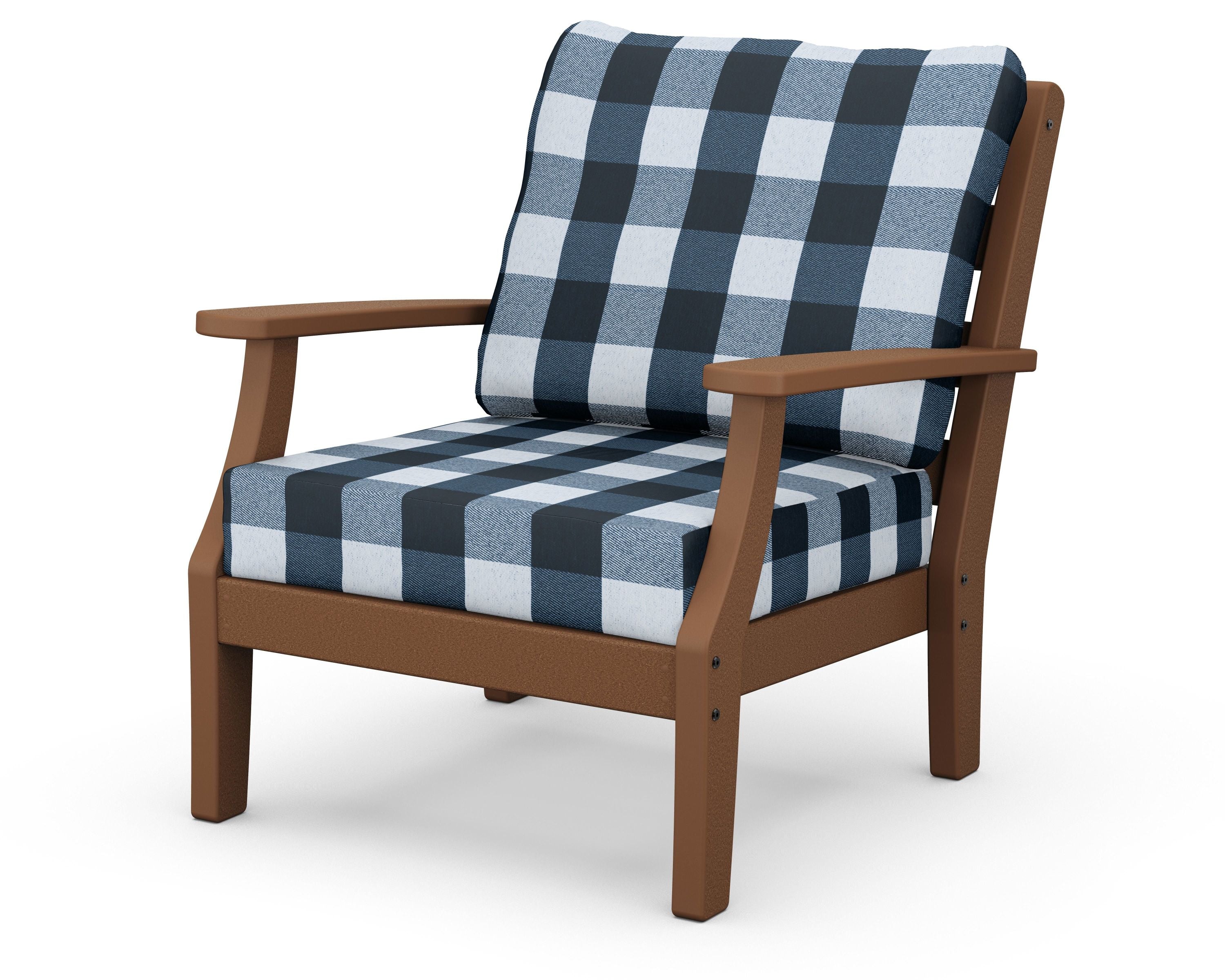 Chesapeake Deep Seating Chair in Teak / Buffalo Plaid Marine Indigo