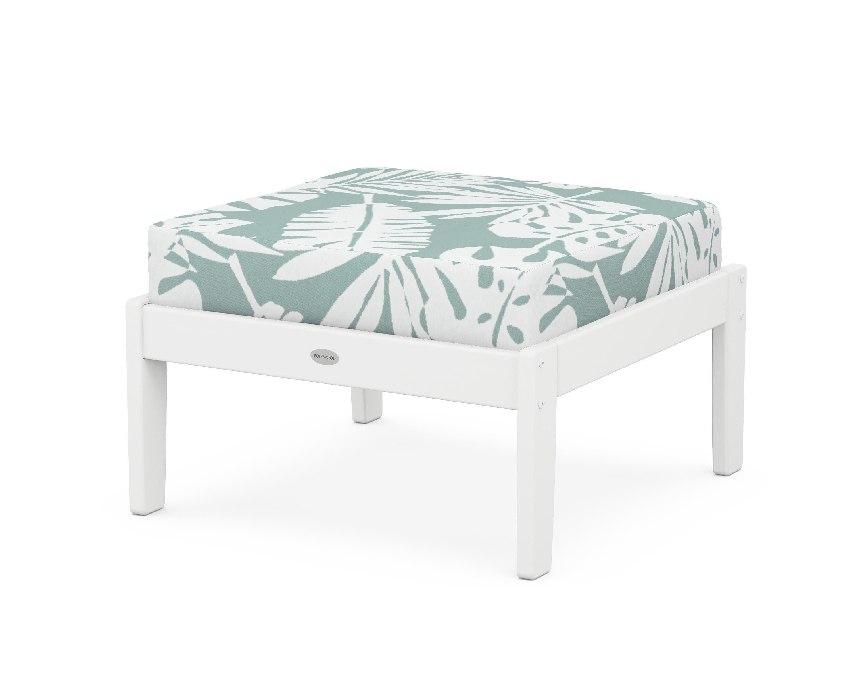 Braxton Deep Seating Ottoman in White / Leaf Glacier Spa