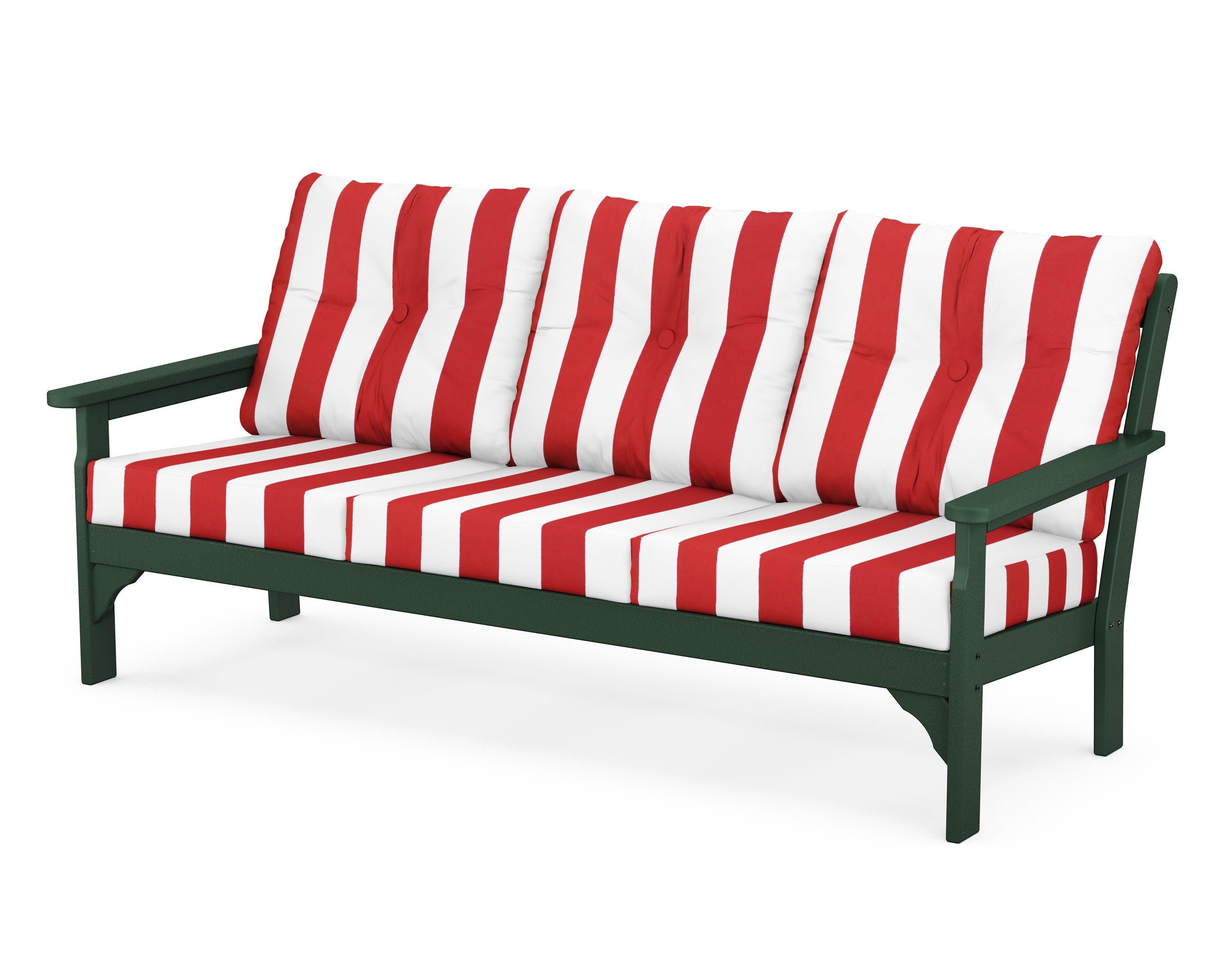 Vineyard Deep Seating Sofa in Green / Cabana Stripe Crimson