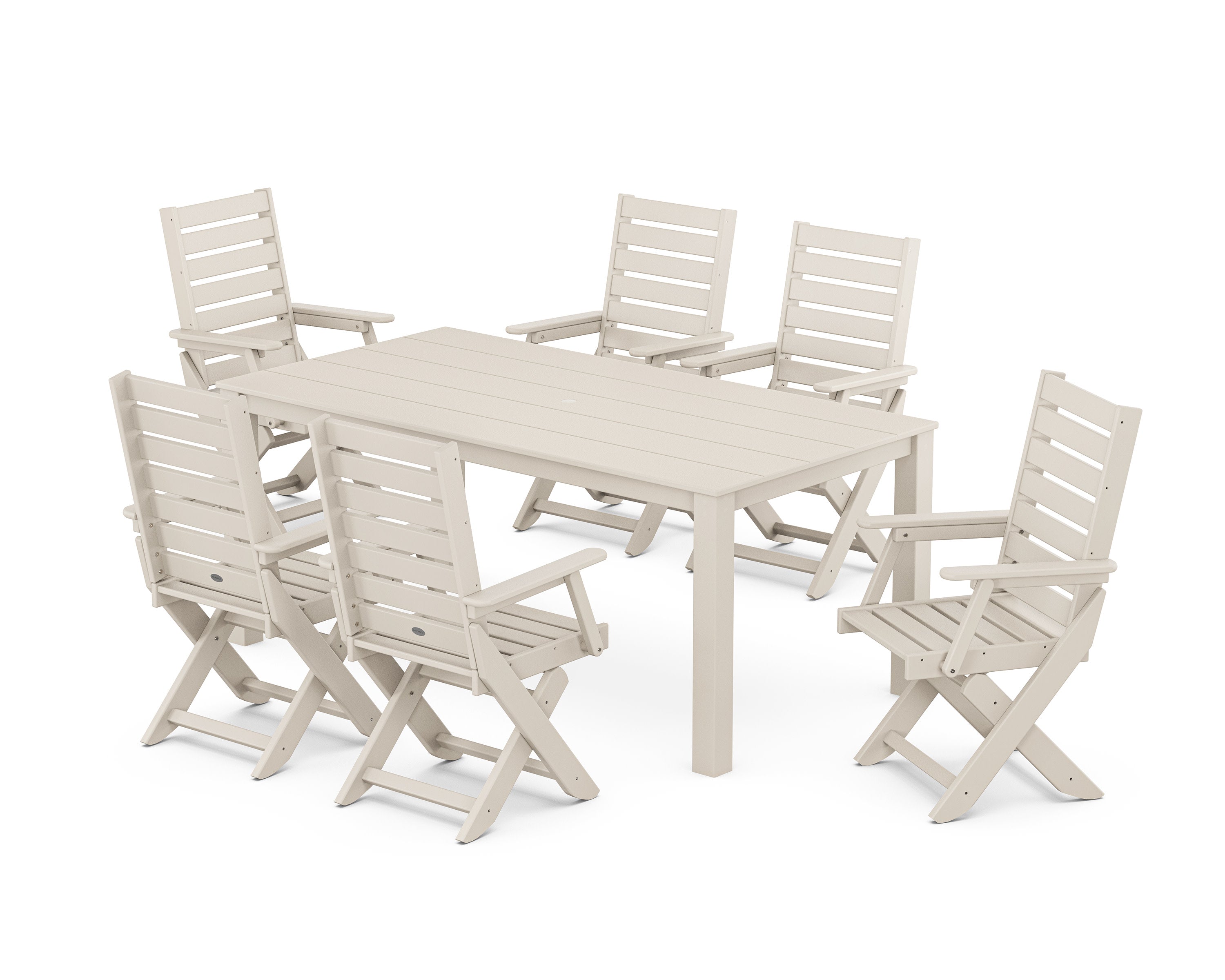 Captain Folding Chair 7-Piece Parsons Dining Set in Sand