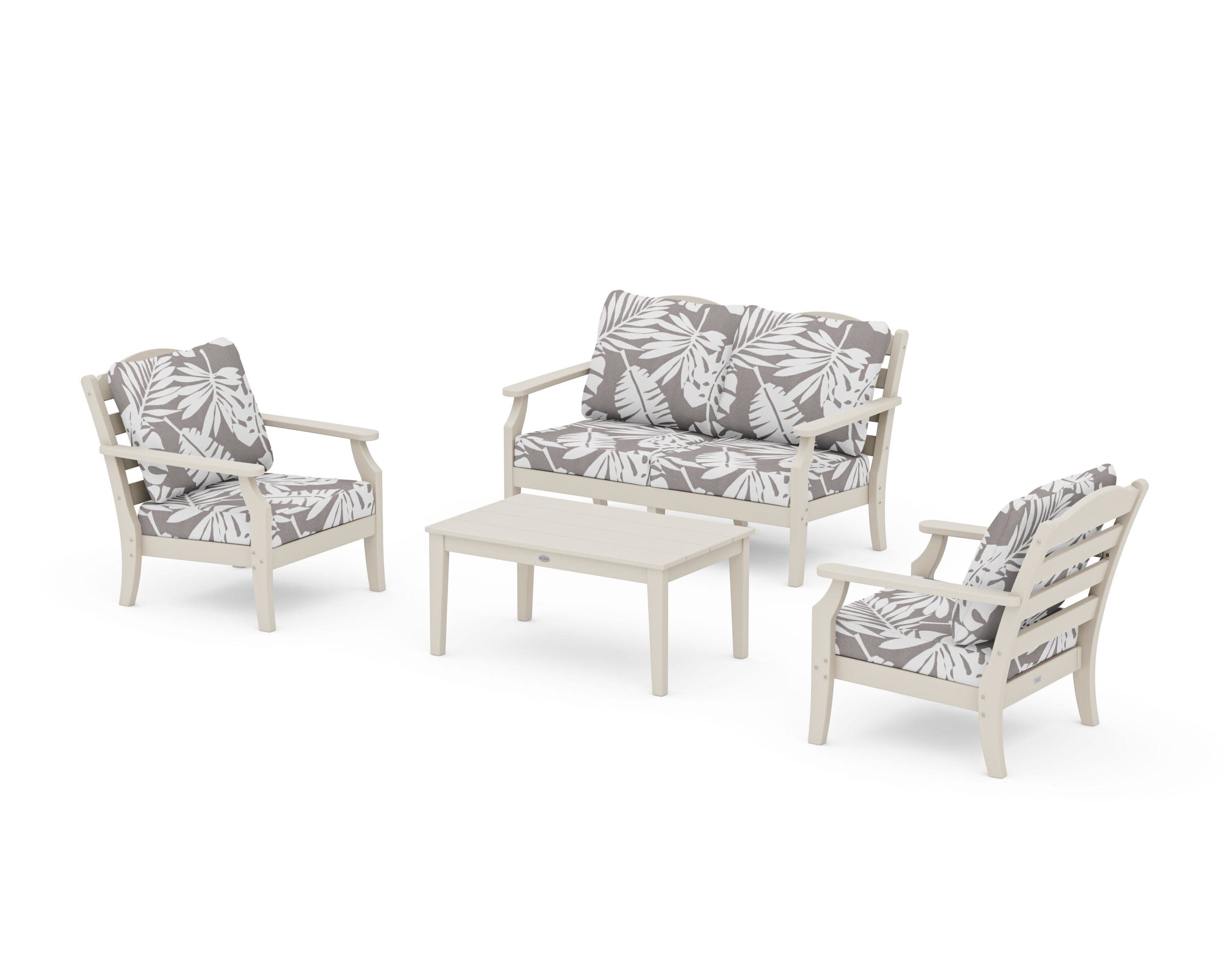 Savannah 4-Piece Deep Seating Set with Loveseat in Sand / Leaf Grey Mist