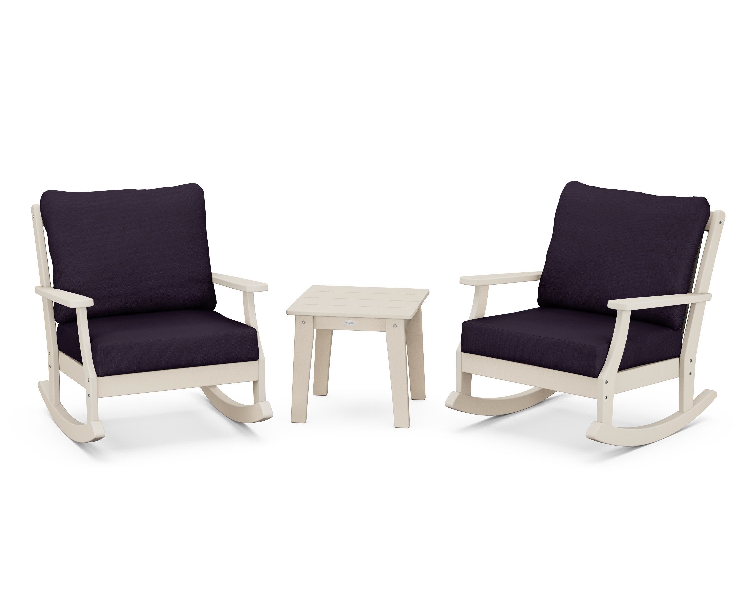 Braxton 3-Piece Deep Seating Rocker Set in Sand / Navy Linen