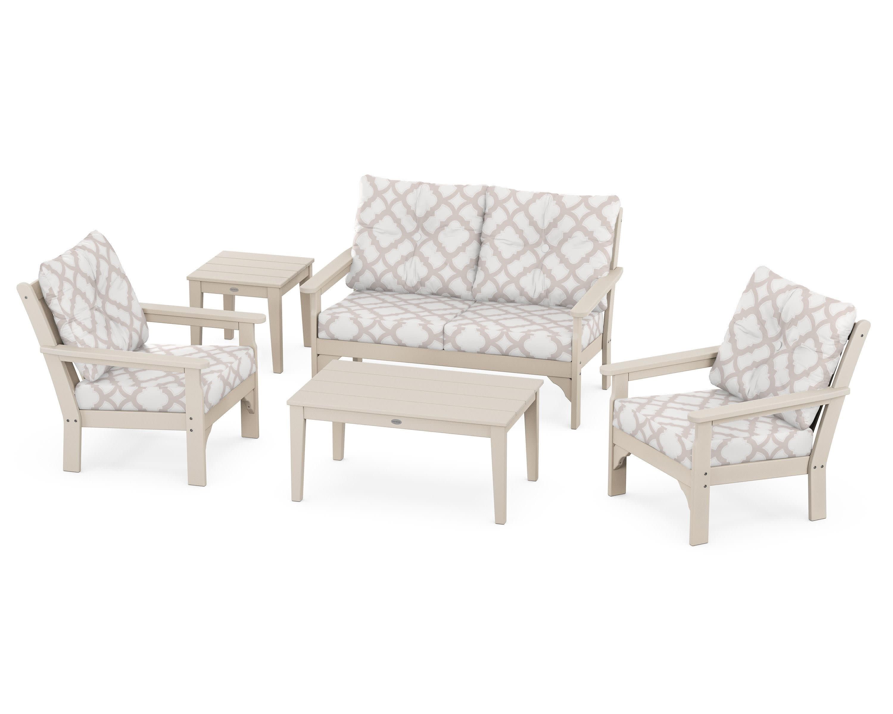 Vineyard 5-Piece Deep Seating Set in Sand / Trellis Dune Burlap