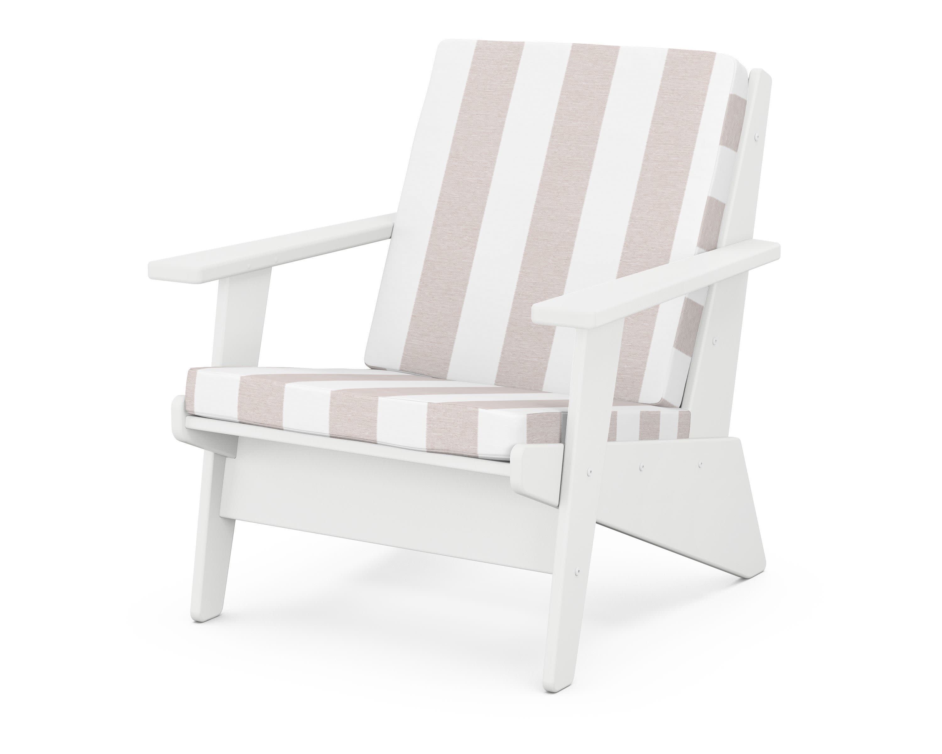 Riviera Modern Lounge Chair in White / Cabana Stripe Dune Burlap