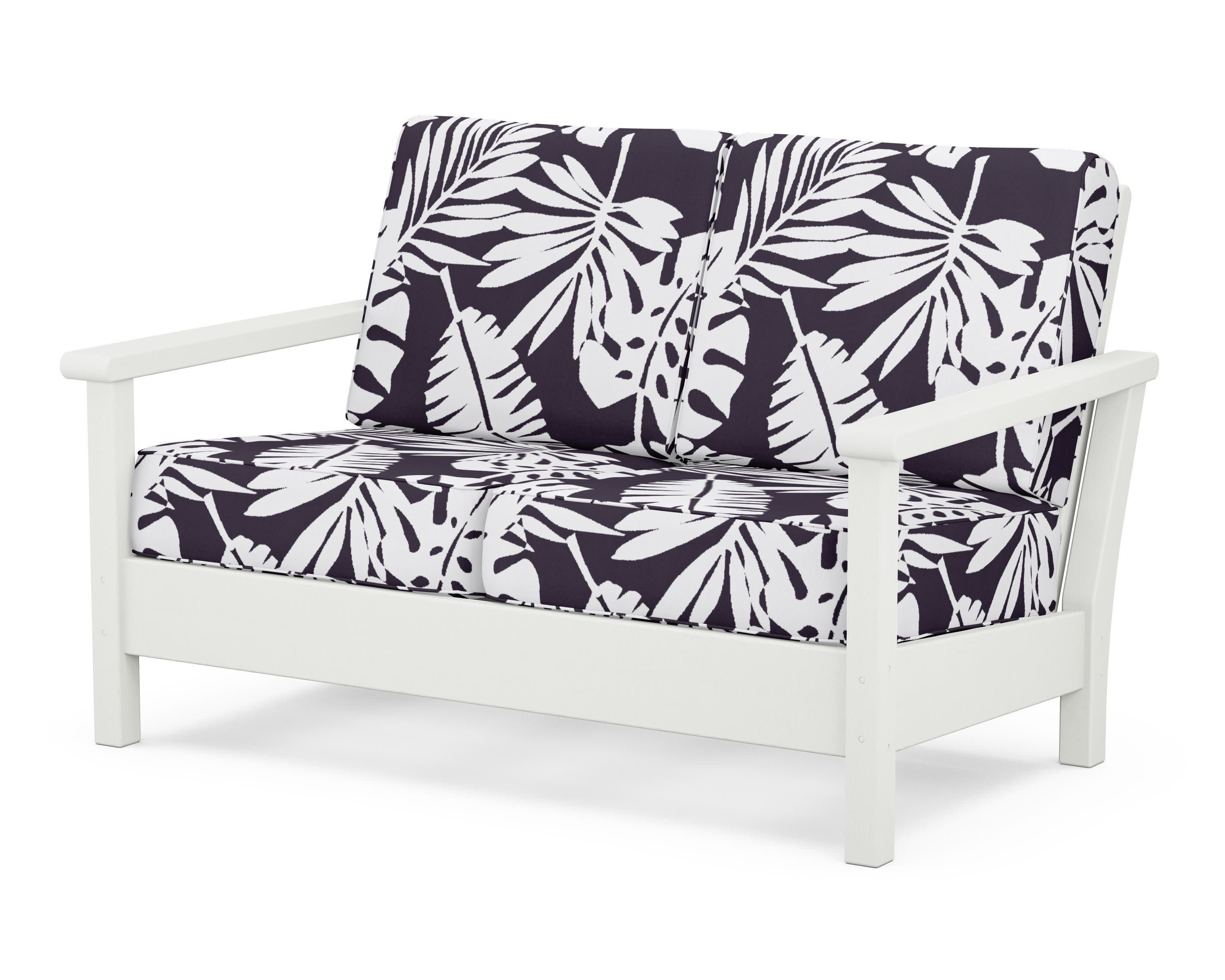 Harbour Deep Seating Loveseat in Vintage White / Leaf Navy