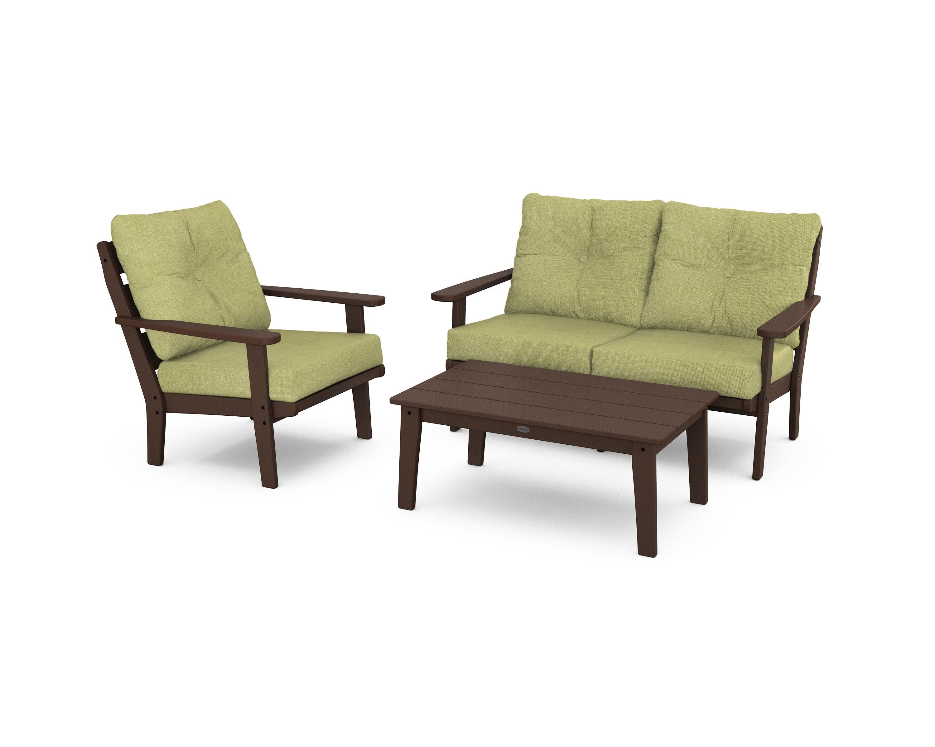 Lakeside 3-Piece Deep Seating Set in Mahogany / Chartreuse Boucle