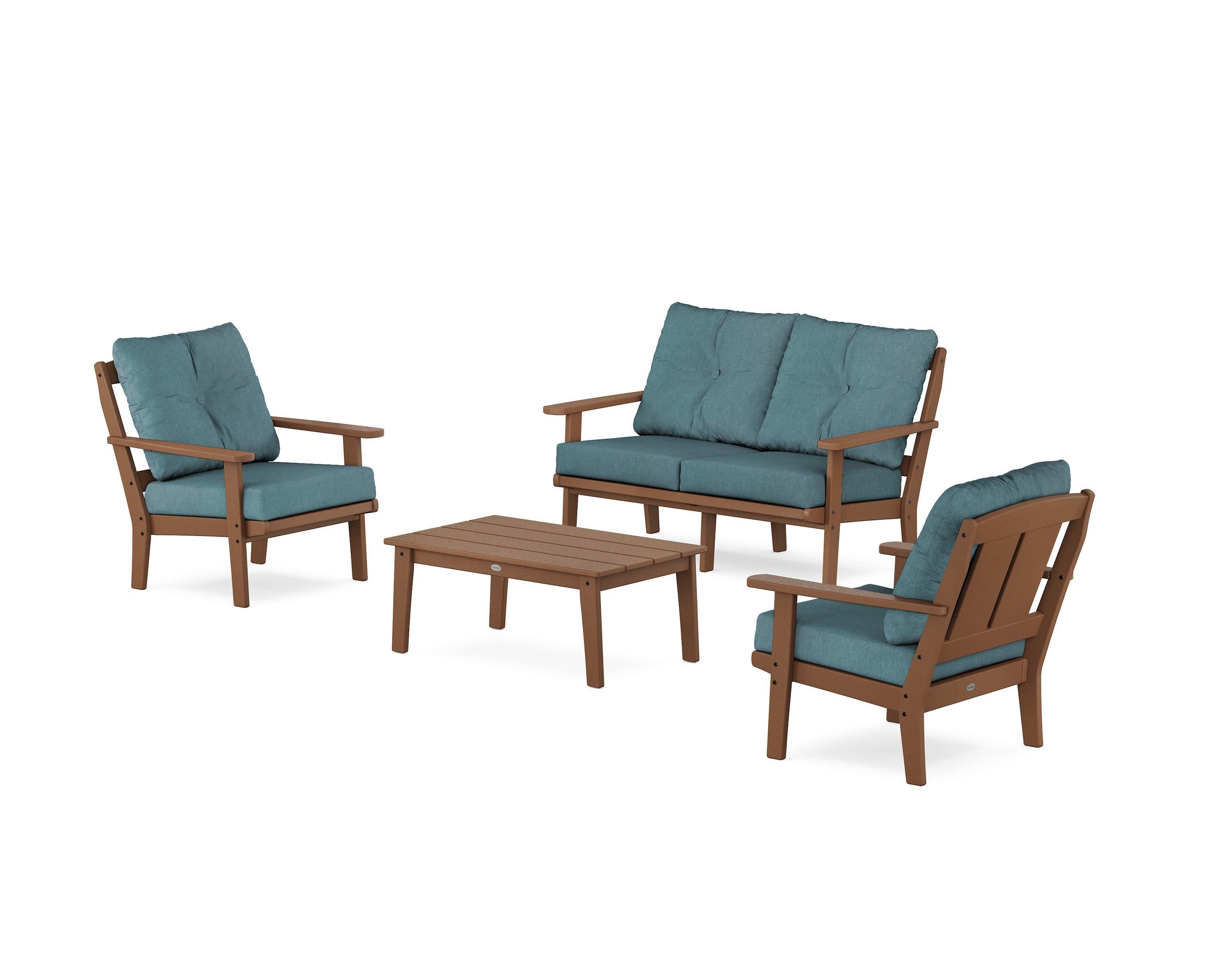 Mission 4-Piece Deep Seating Set with Loveseat in Teak / Ocean Teal