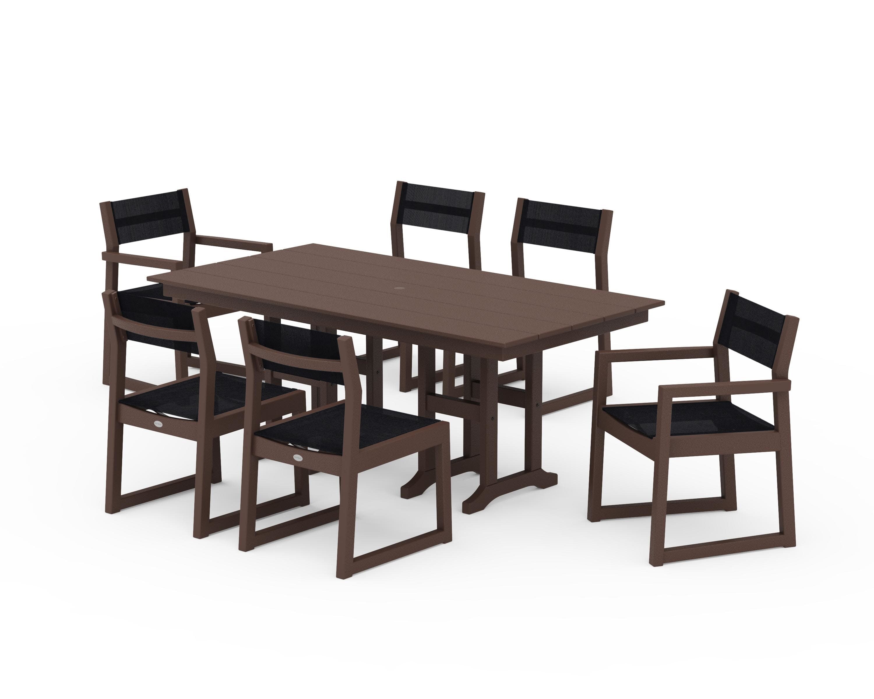 EDGE Sling 7-Piece Farmhouse Dining Set in Mahogany / Black Sling
