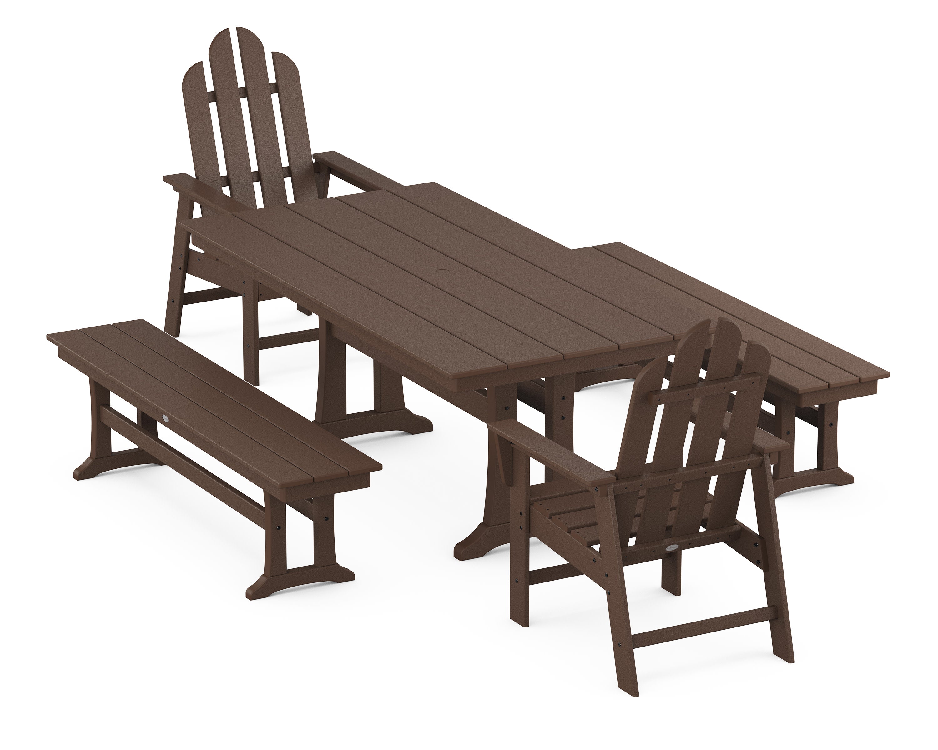 Long Island 5-Piece Farmhouse Dining Set With Trestle Legs in Mahogany