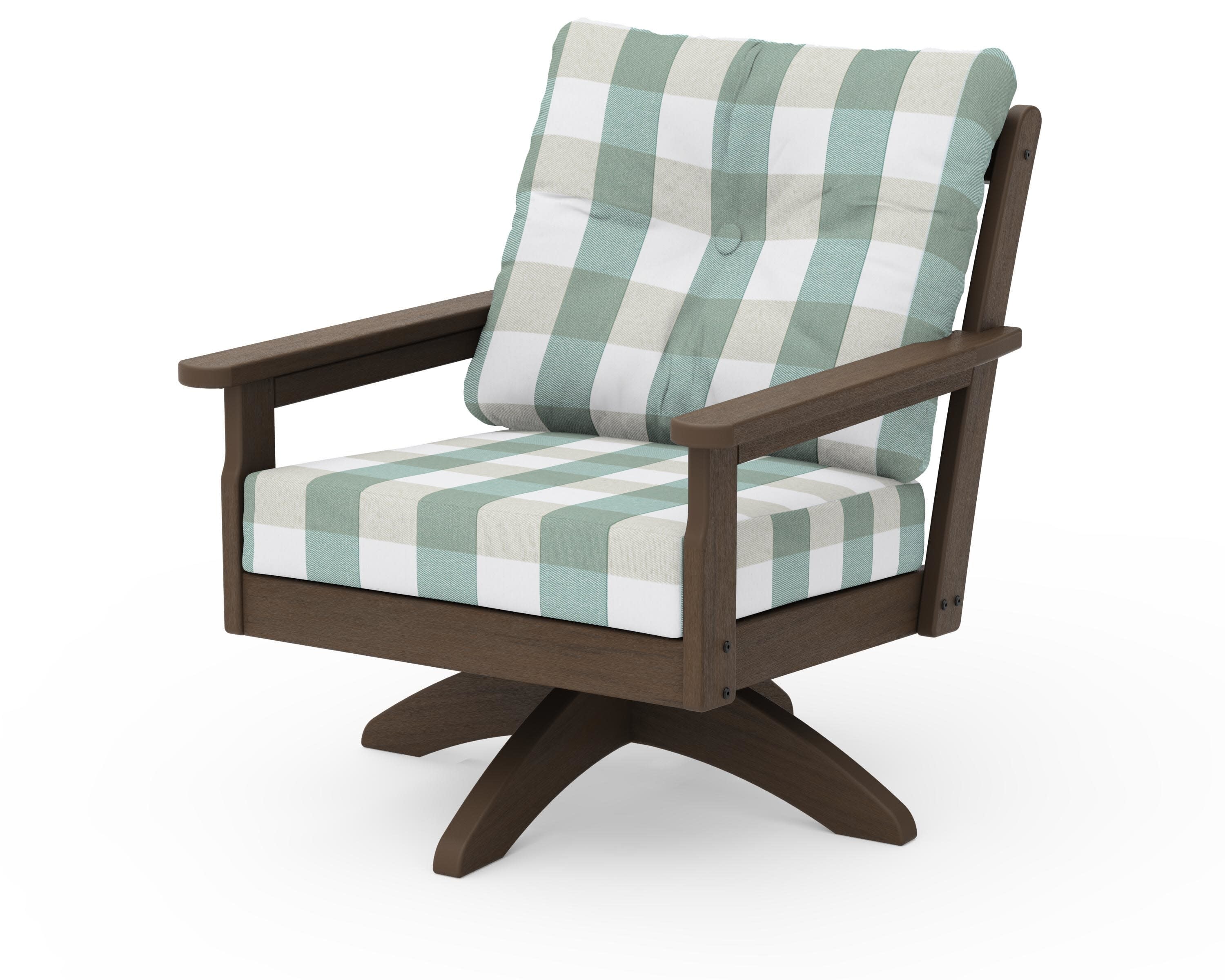 Vineyard Deep Seating Swivel Chair in Kona / Buffalo Plaid Glacier Spa