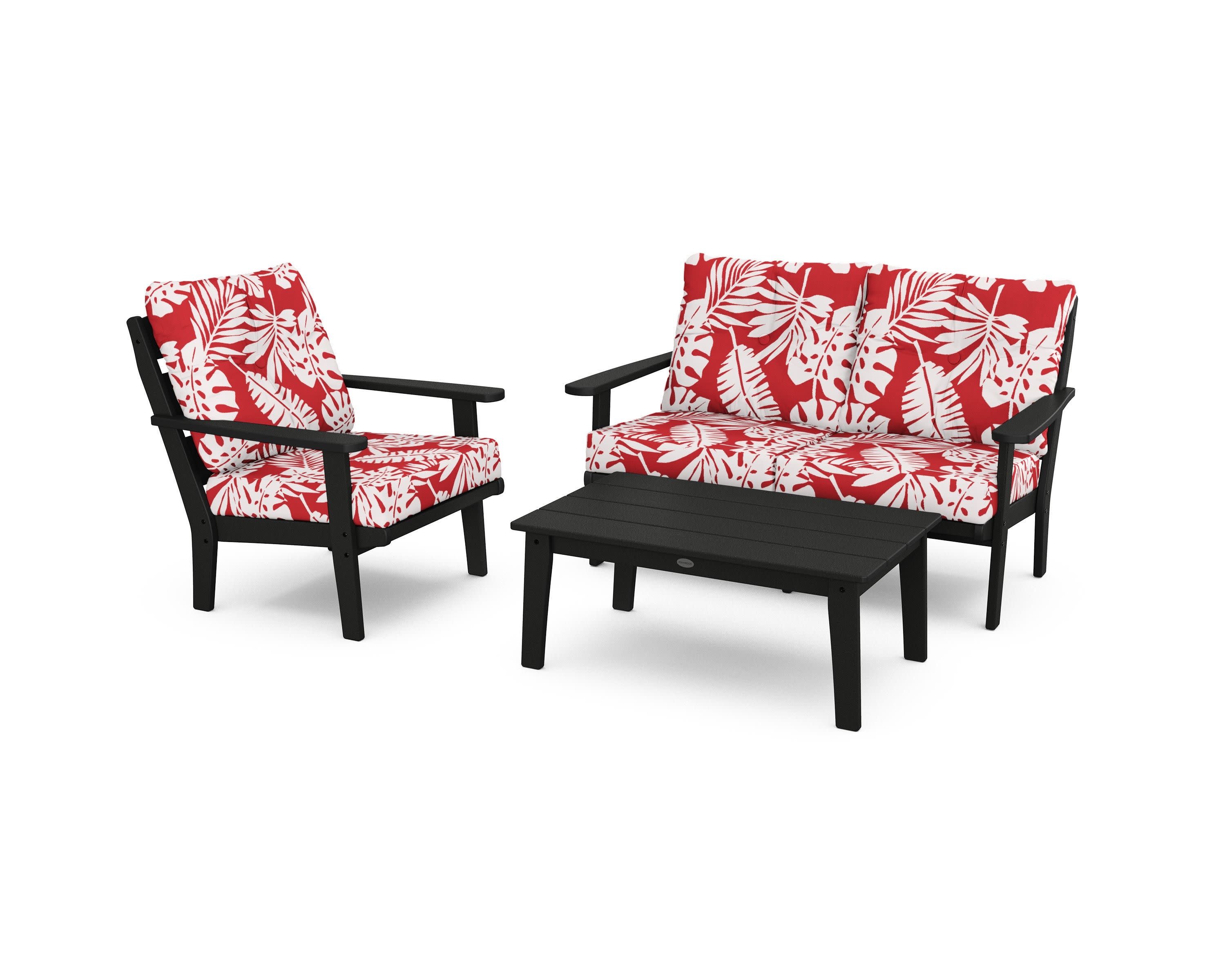 Lakeside 3-Piece Deep Seating Set in Black / Leaf Crimson
