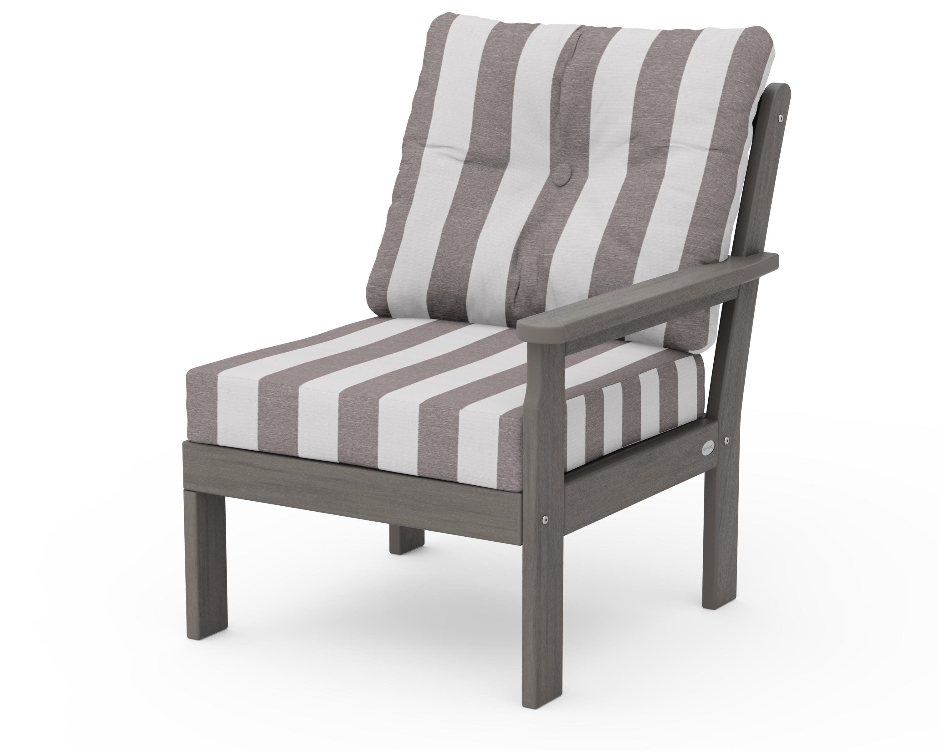 Vineyard Modular Right Arm Chair in Driftwood / Cabana Stripe Grey Mist