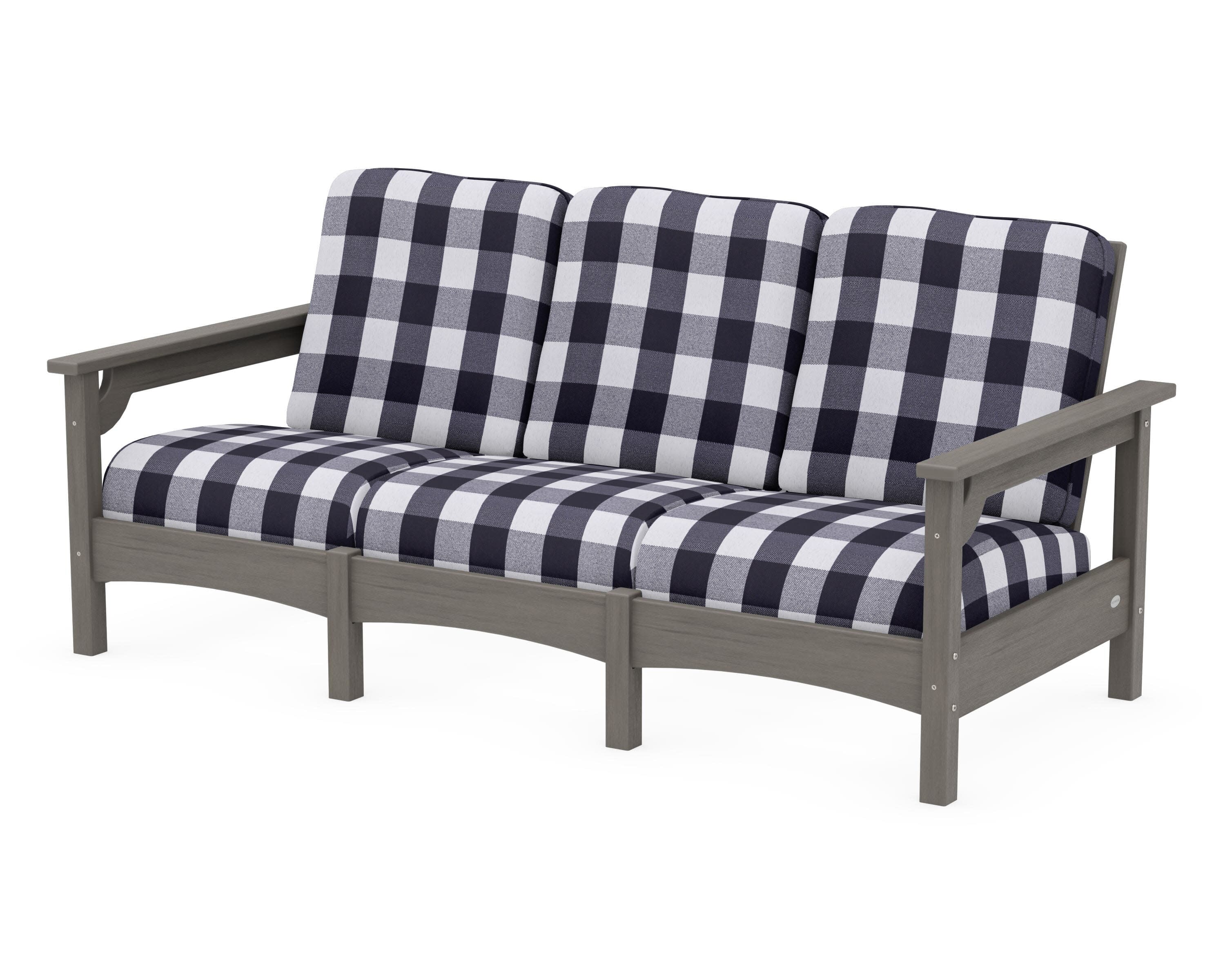 Club Sofa in Driftwood / Buffalo Plaid Navy