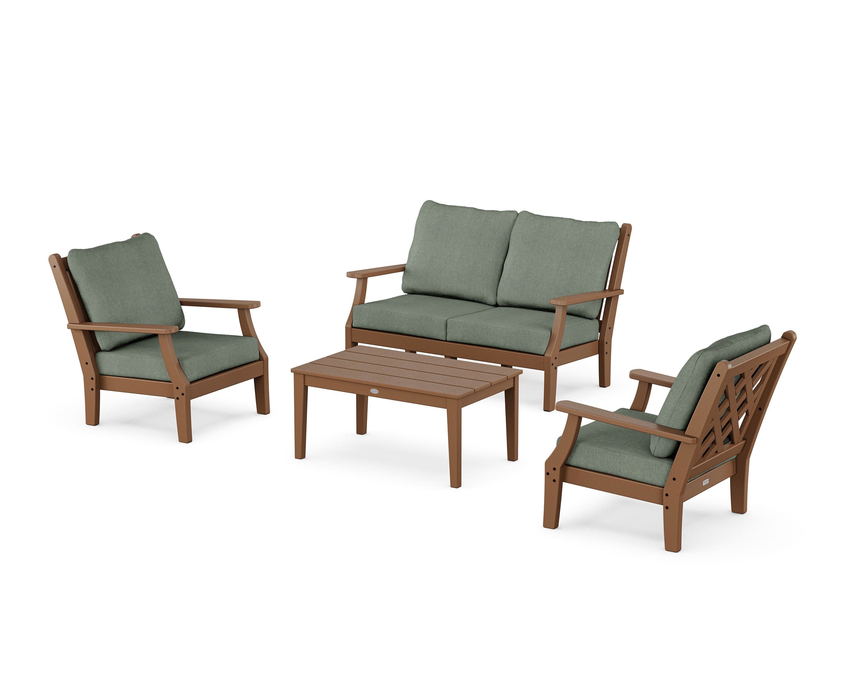Wovendale 4-Piece Deep Seating Set with Loveseat in Teak / Cast Sage